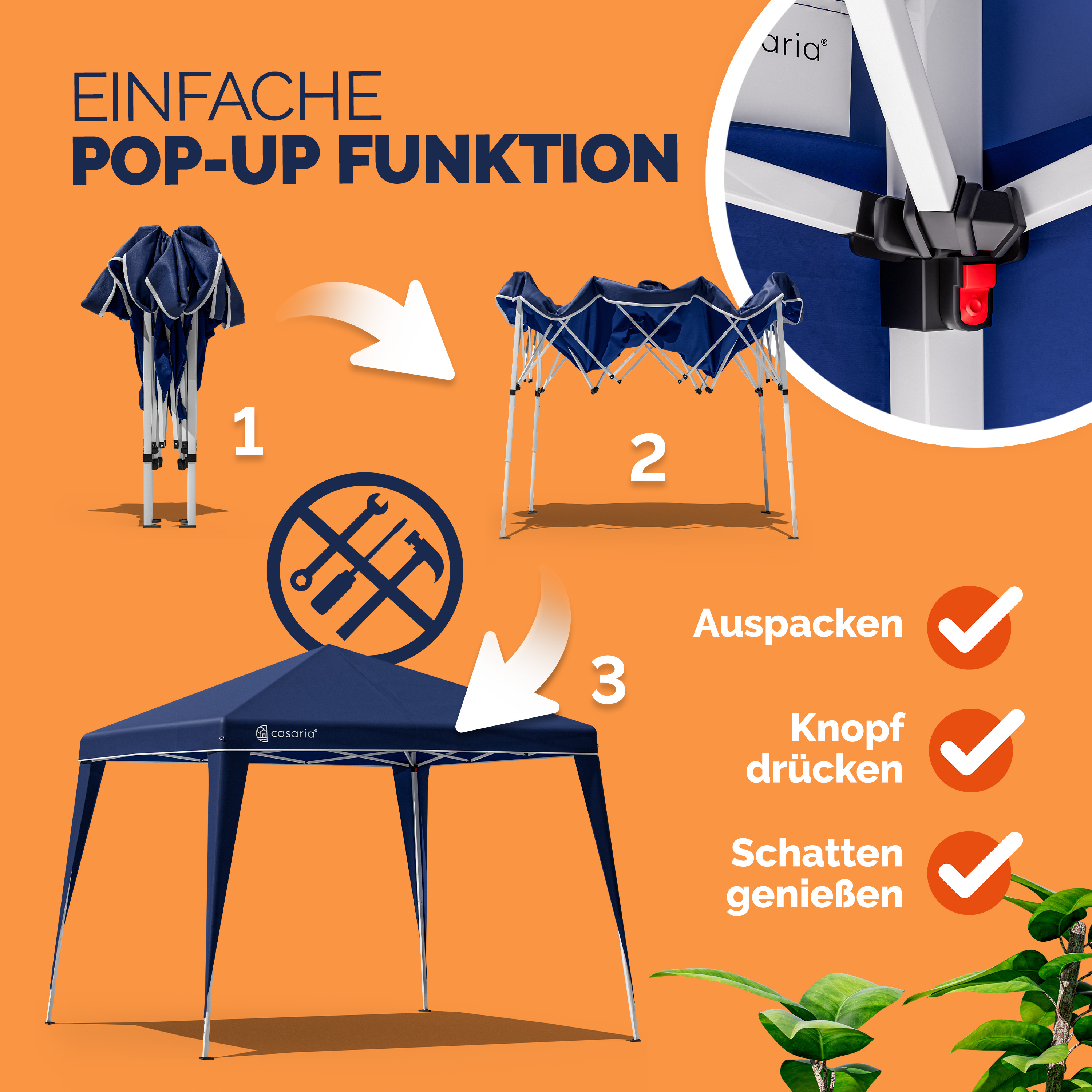 Faltpavillon 3x3m Pop-Up Dunkelblau Schnellaufbau UV-Schutz 50+ wasserdicht stabil – Bild 2