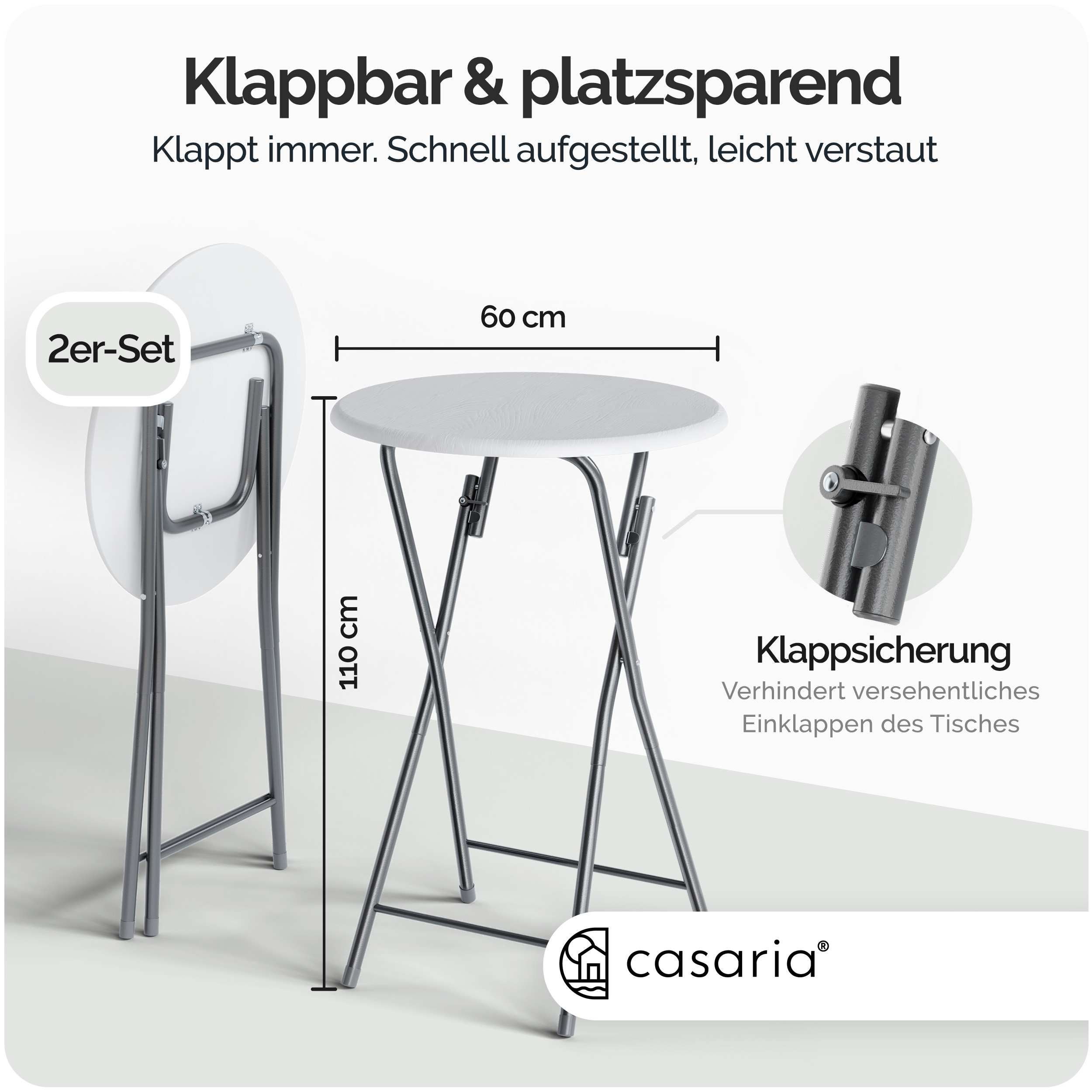 Stehtisch 2er-Set Ø60cm klappbar Holzdekor Weiß – Bild 2