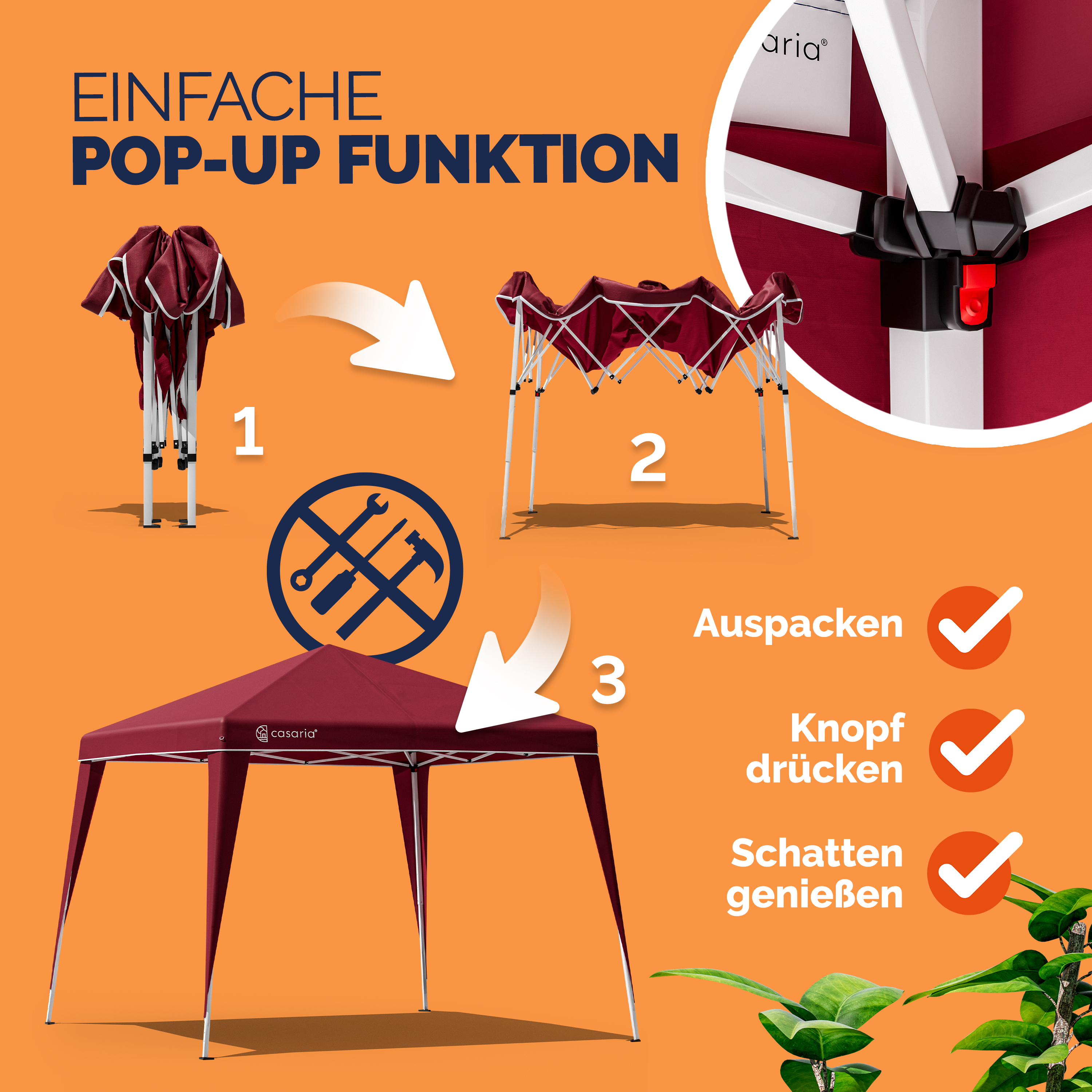 Faltpavillon 3x3m Pop-Up Weinrot Schnellaufbau UV-Schutz 50+ wasserdicht stabil – Bild 2