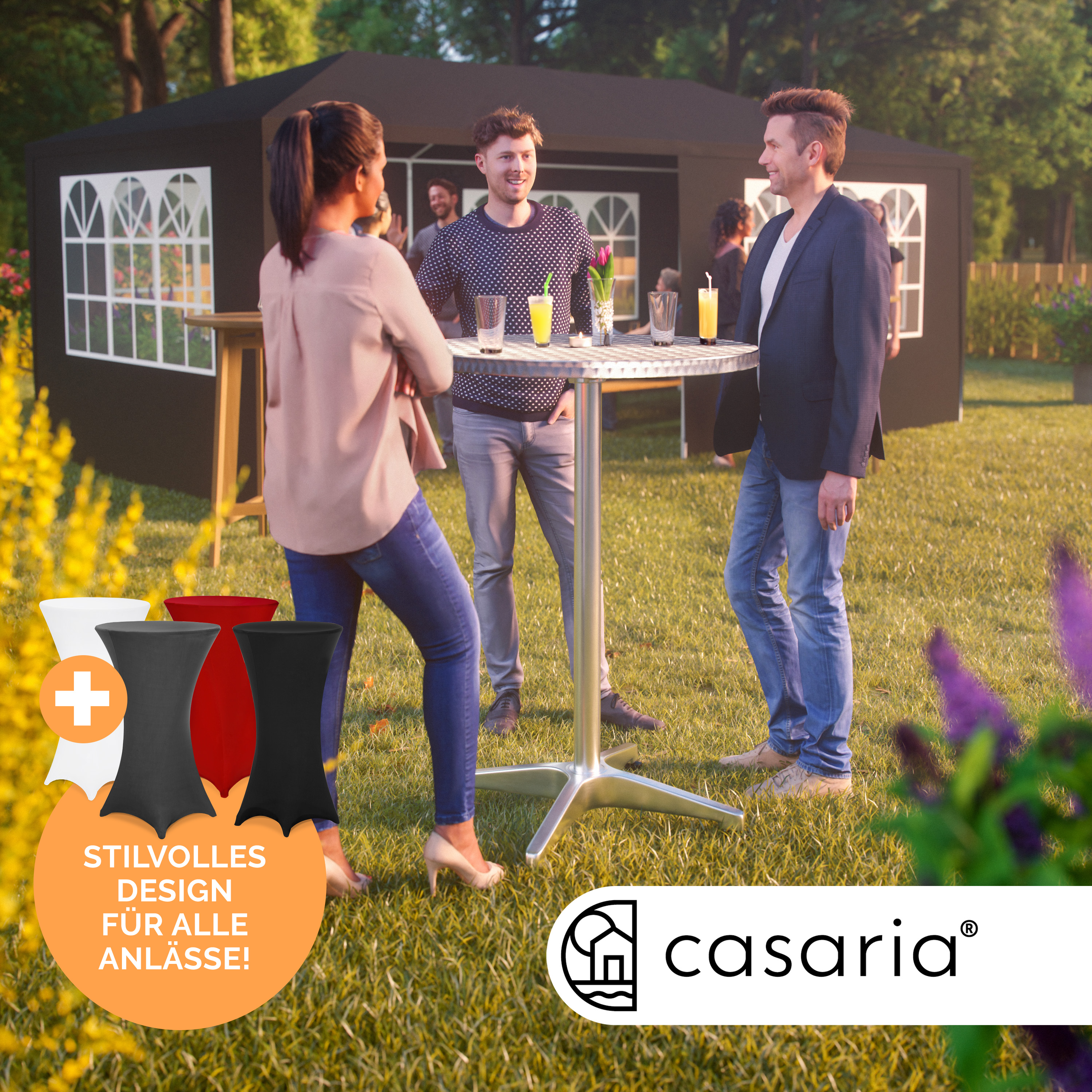 Stehtisch Silber 115x60cm + Stehtischhusse Rot Ø60cm – Bild 2