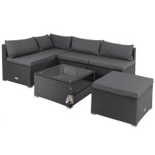 Polyrattan Ecklounge Schwarz/Anthrazit dicke Rückenpolster Polyrattan Ecklounge Schwarz/Anthrazit dicke Rückenpolster