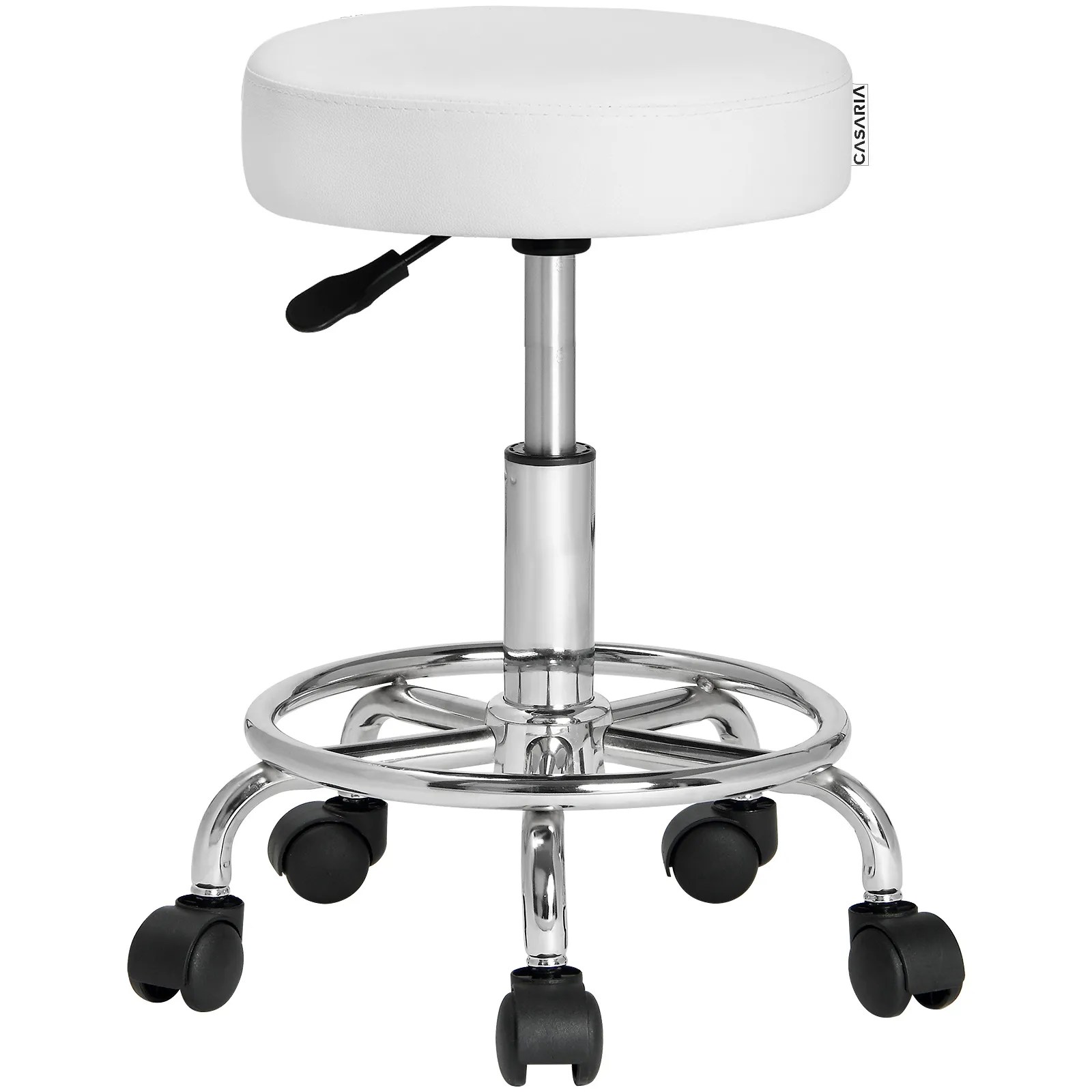 Rollhocker Kunstleder Weiß 360° drehbar Fußablage Rollhocker Kunstleder Weiß 360° drehbar Fußablage