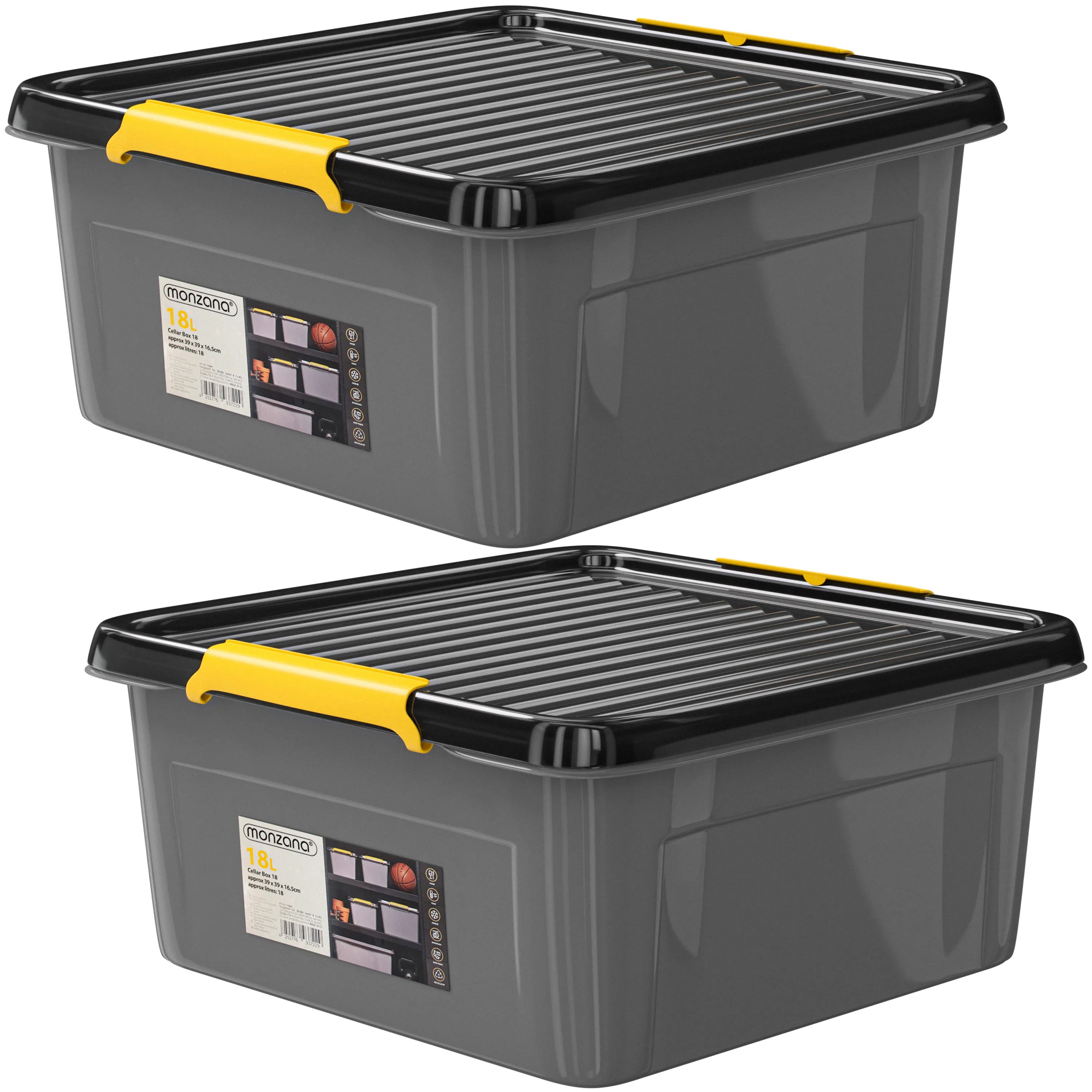 Aufbewahrungsbox 2er-Set Grau/Anthrazit 39x39x16cm stapelbar Aufbewahrungsbox 2er-Set Grau/Anthrazit 39x39x16cm stapelbar