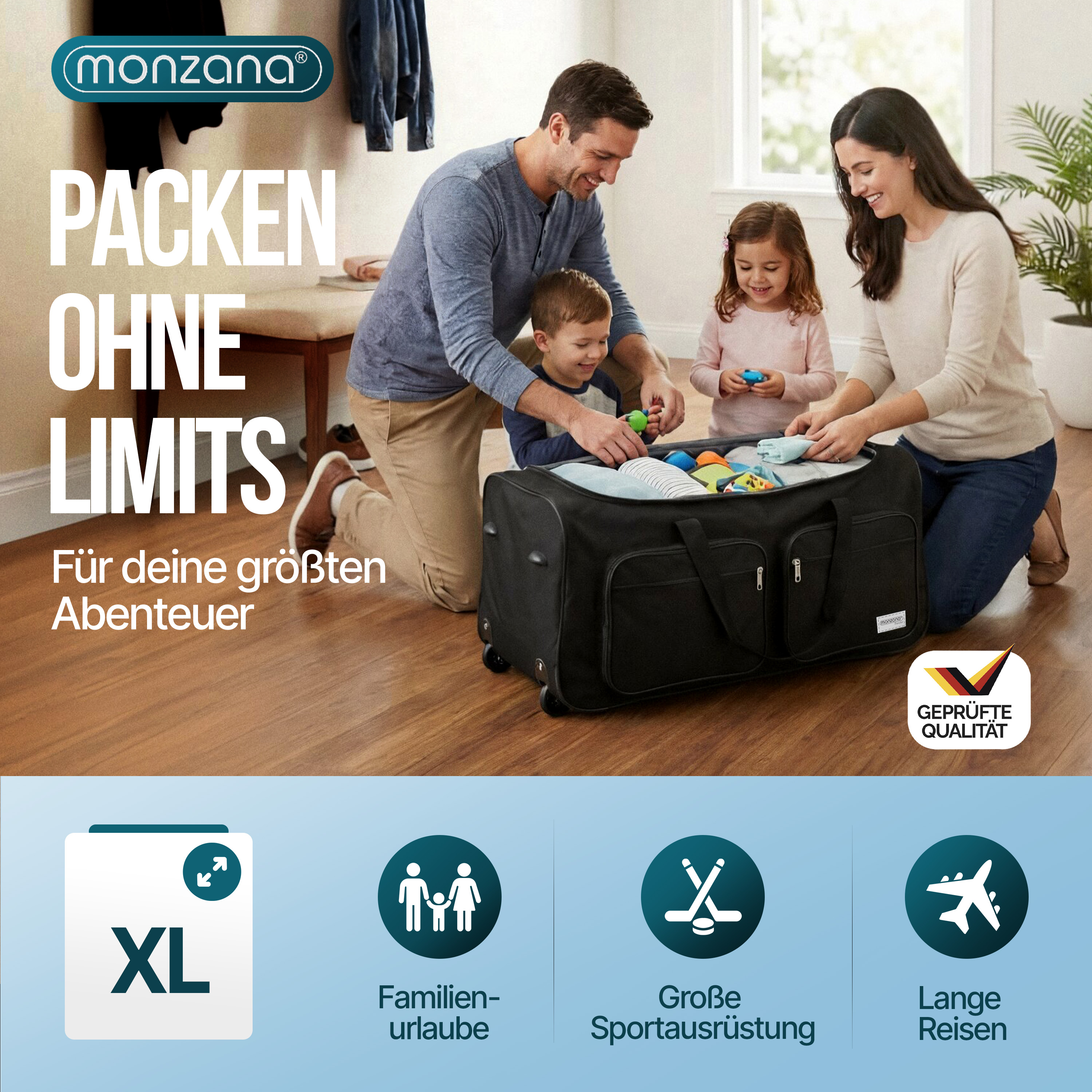 Rollenreisetasche Schwarz 85L – Bild 2