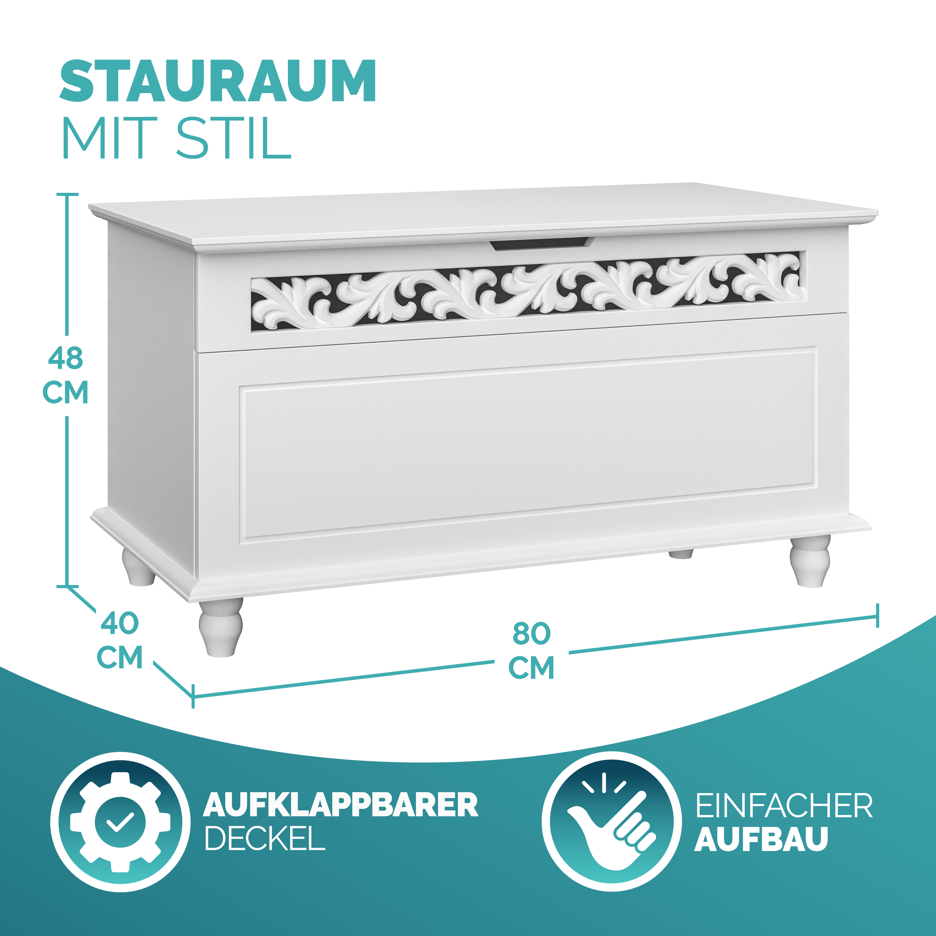 Holztruhe Jersey Weiß 80x40x48cm – Bild 2