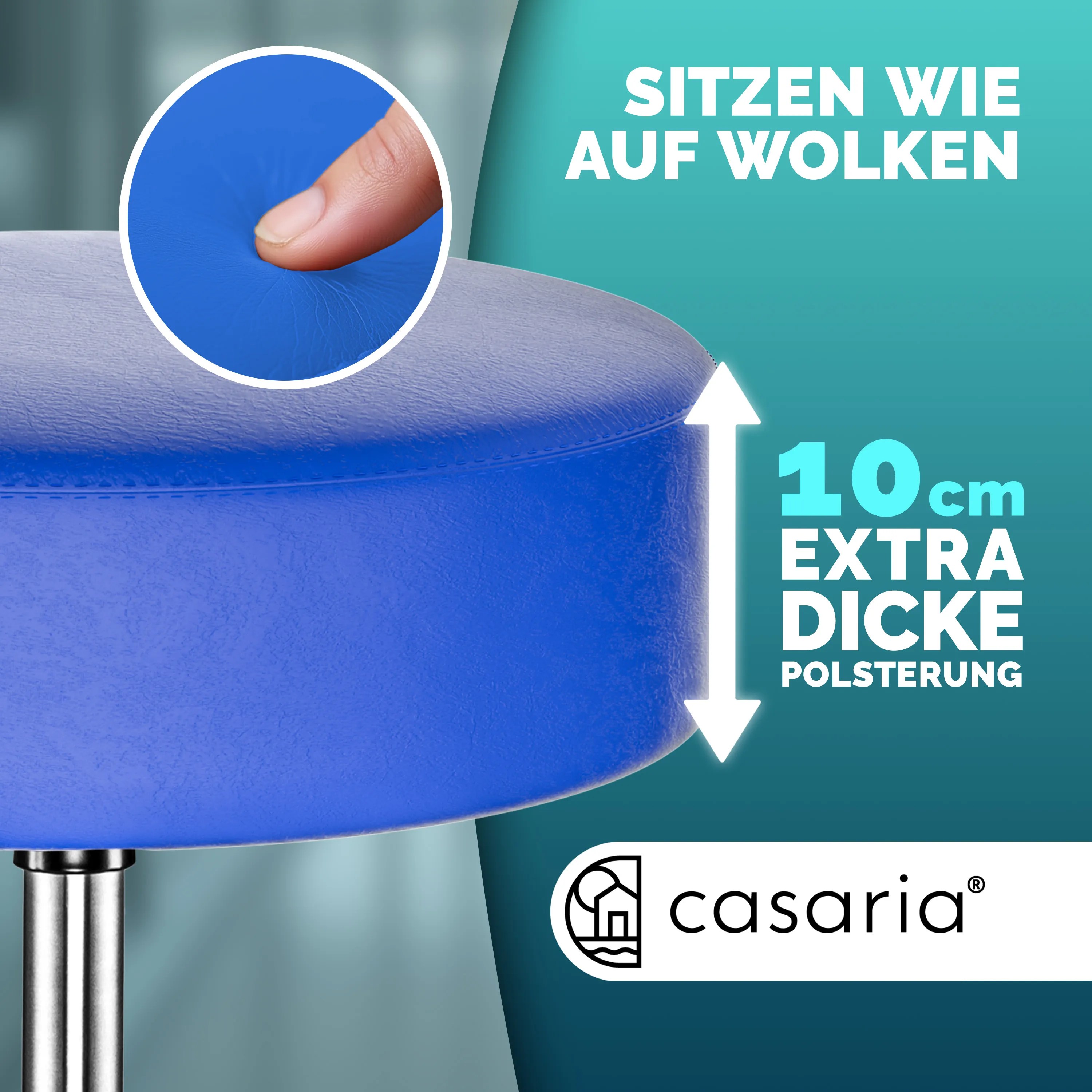 Rollhocker Kunstleder Blau 360° drehbar – Bild 2