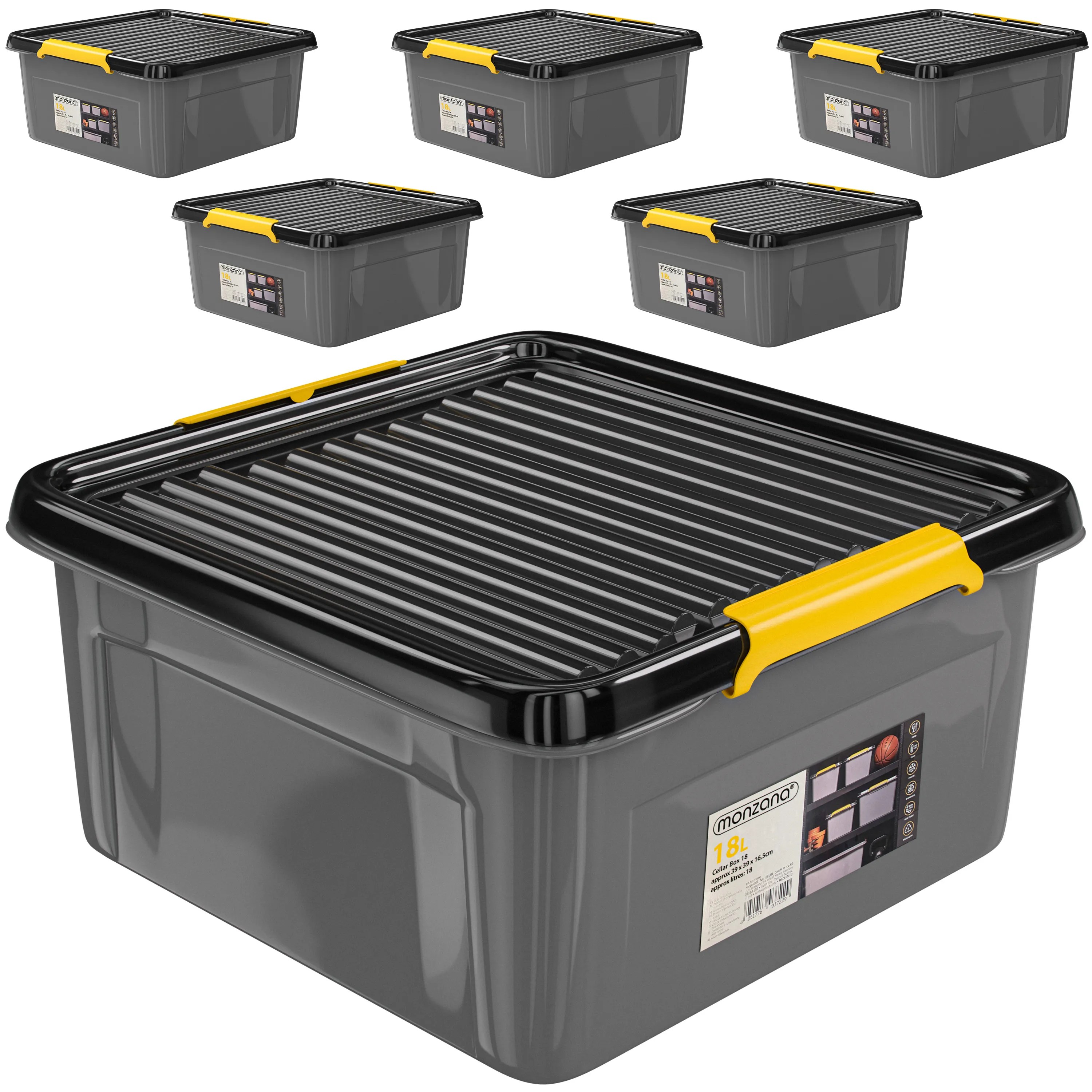 Aufbewahrungsbox 6er-Set Grau/Anthrazit 39x39x16cm stapelbar Aufbewahrungsbox 6er-Set Grau/Anthrazit 39x39x16cm stapelbar