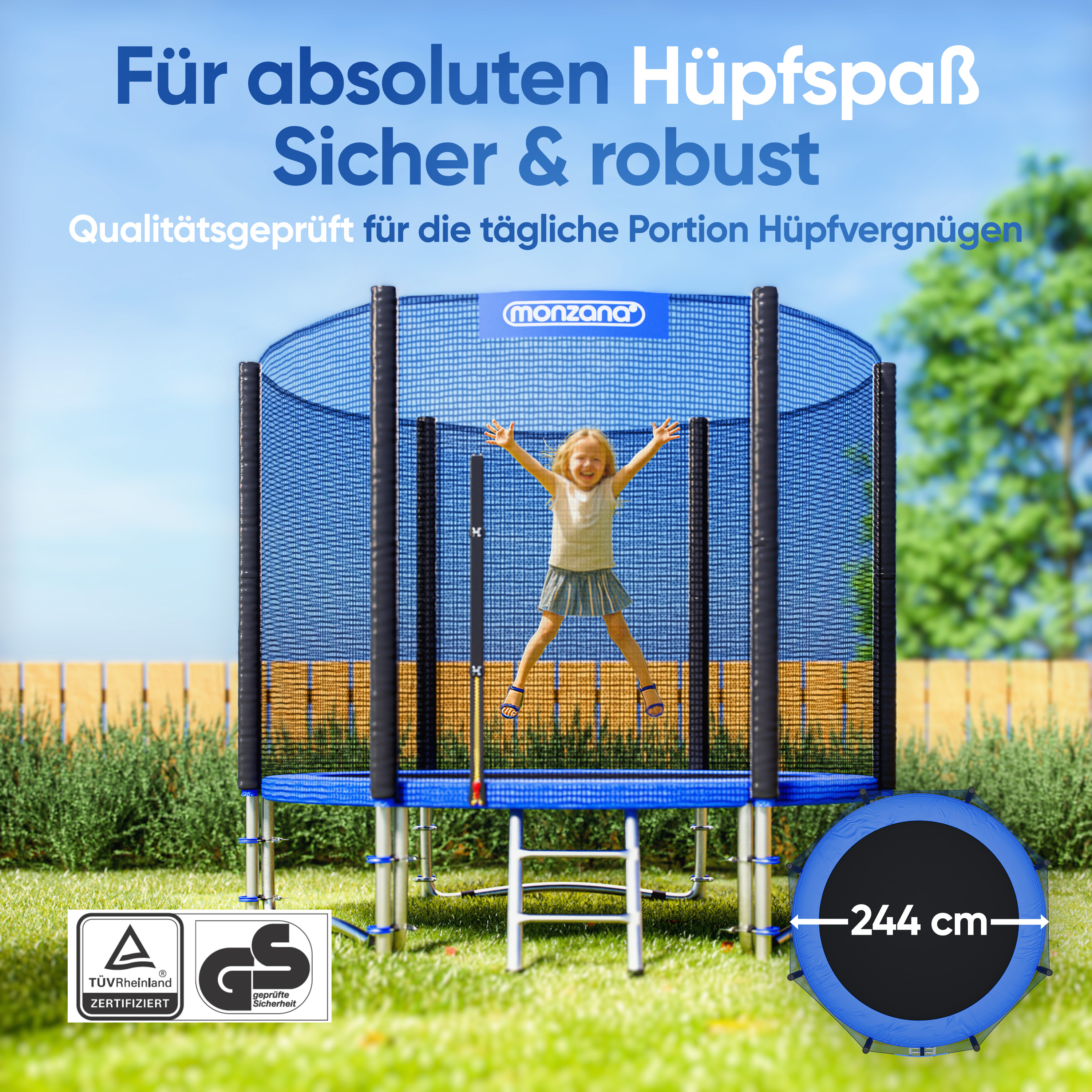 Trampolin Ø244cm TÜV geprüft mit verstärktem Sicherheitsnetz stabil – Bild 2