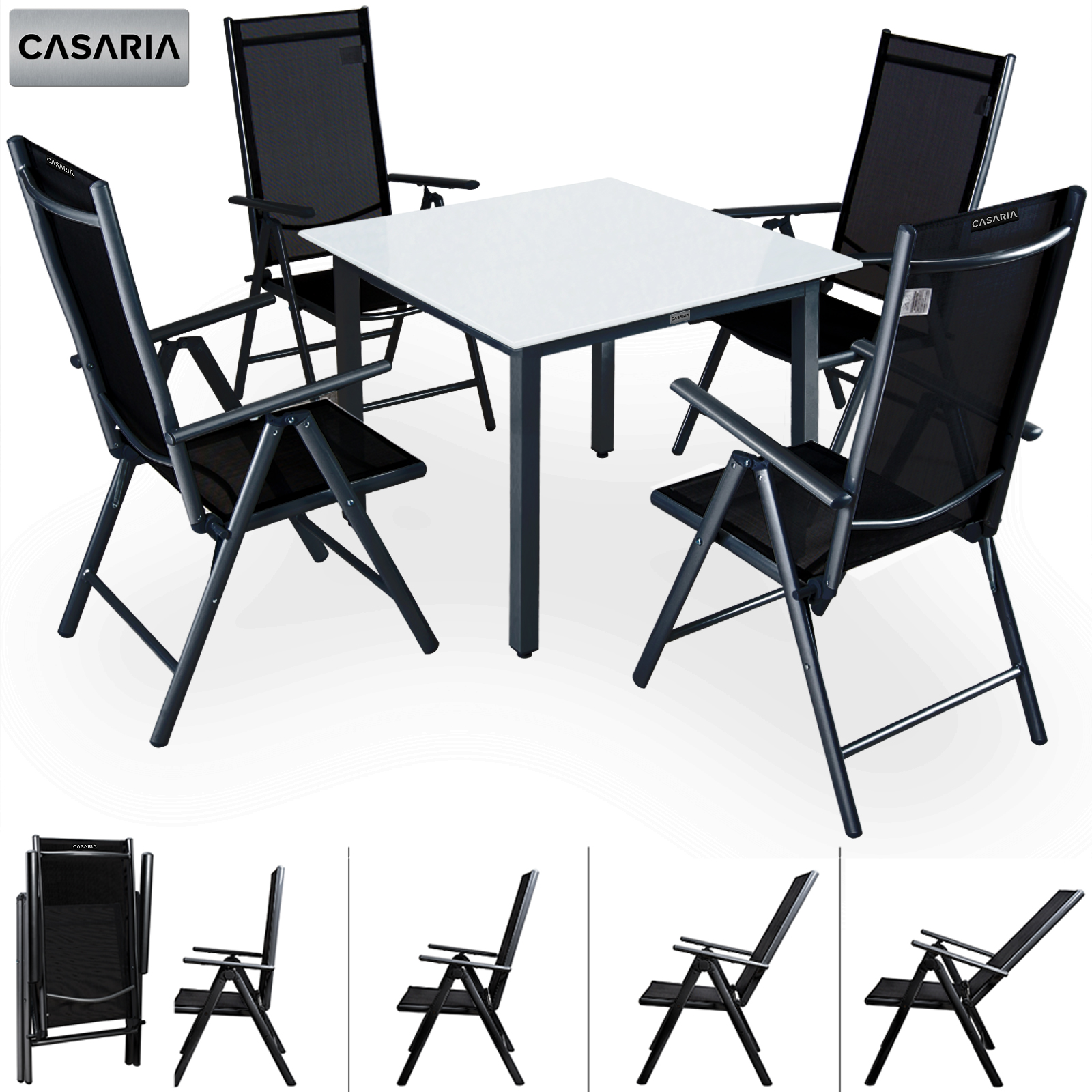 Garten-Sitzgruppe Bern 5-tlg Anthrazit Alu Milchglas – Bild 2