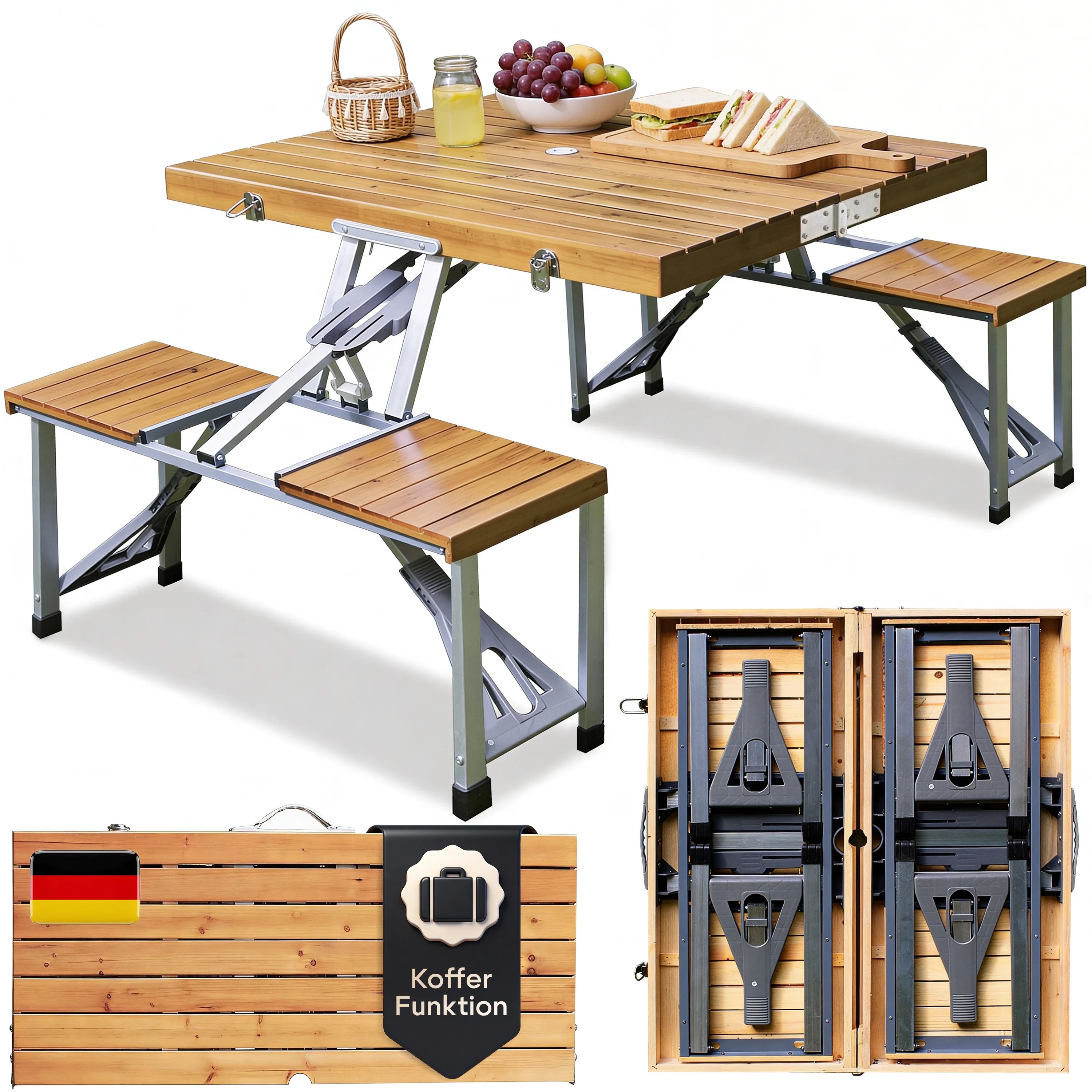 Campingtisch Holz Alu für 4 Personen klappbar Campingtisch Holz Alu für 4 Personen klappbar