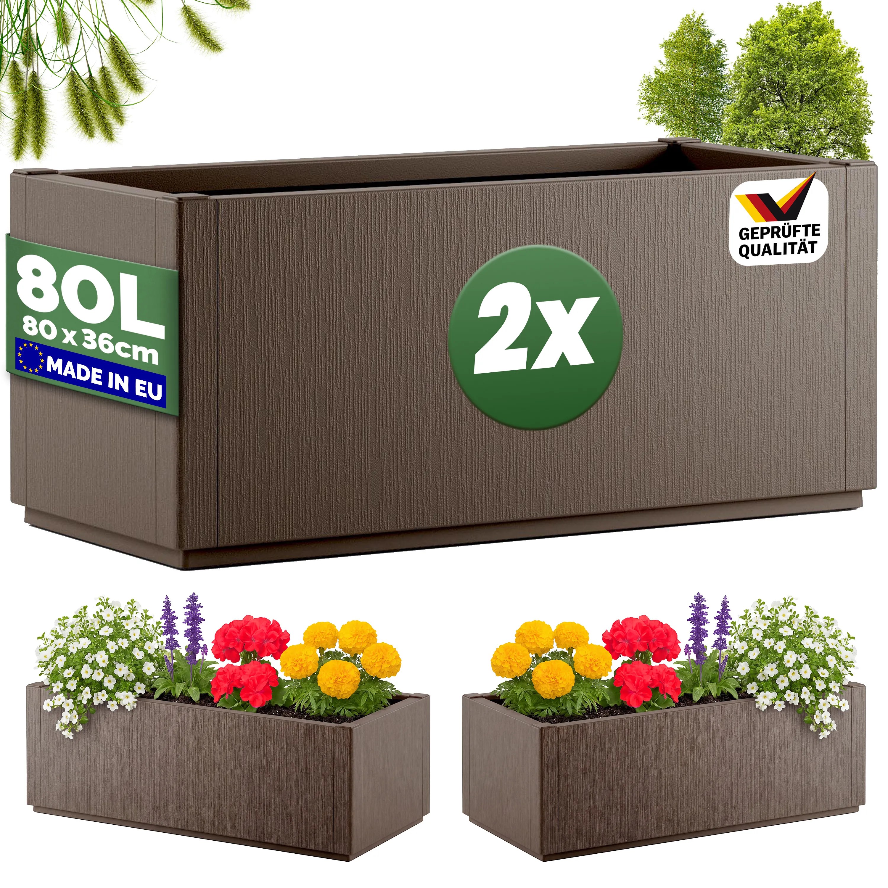 Blumentopf Ethica 2er-Set Braun Kunststoff 80x36x36cm Blumentopf Ethica 2er-Set Braun Kunststoff 80x36x36cm