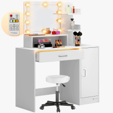 Schminktisch Jocelyn Weiß 140x90x40cm LED + Rollhocker Schminktisch Jocelyn Weiß 140x90x40cm LED + Rollhocker