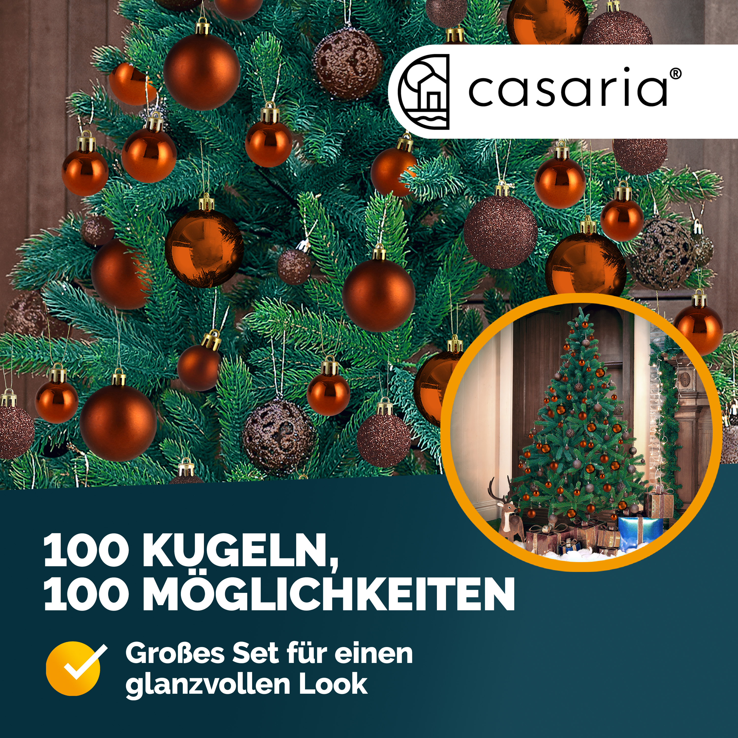 Weihnachtskugeln Bronze 100-tlg in matt, glänzend & glitzernd – Bild 2