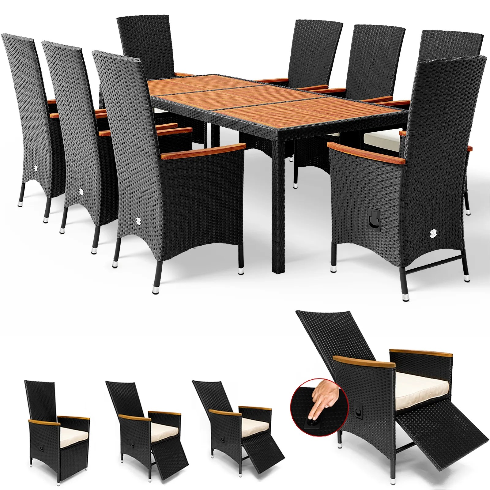 Polyrattan Garten-Sitzgruppe Rio 9-tlg Schwarz verstellbar Polyrattan Garten-Sitzgruppe Rio 9-tlg Schwarz verstellbar