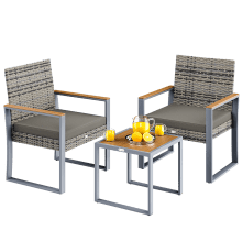 Polyrattan Gartensitzgruppe 3-tlg Grau Akazie Polyrattan Gartensitzgruppe 3-tlg Grau Akazie