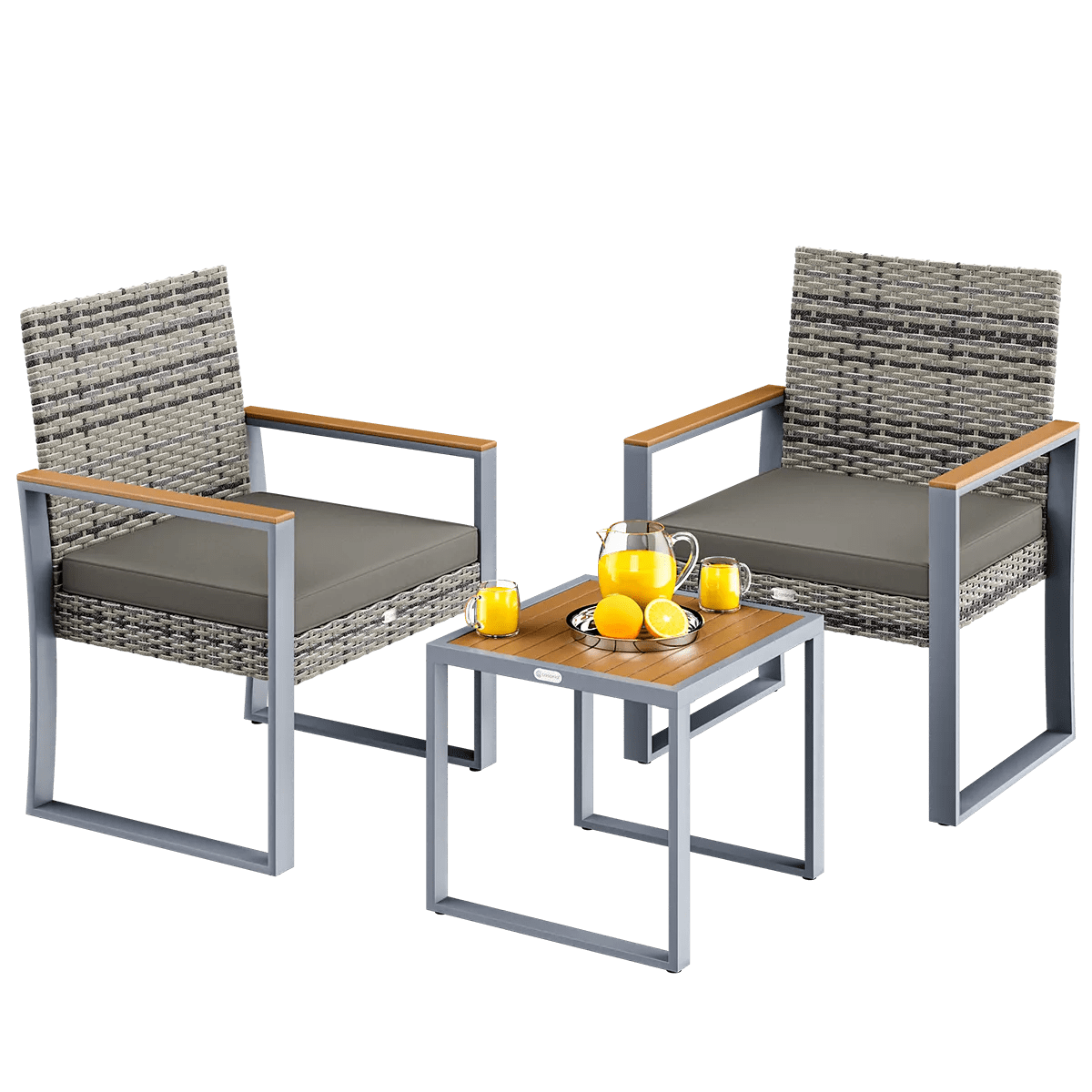 Polyrattan Gartensitzgruppe 3-tlg Grau Akazie Polyrattan Gartensitzgruppe 3-tlg Grau Akazie