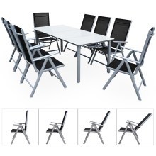 Gartensitzgruppe Bern 9-tlg 8 Personen Silber Alu Milchglas Glas Gartensitzgruppe Bern 9-tlg 8 Personen Silber Alu Milchglas Glas
