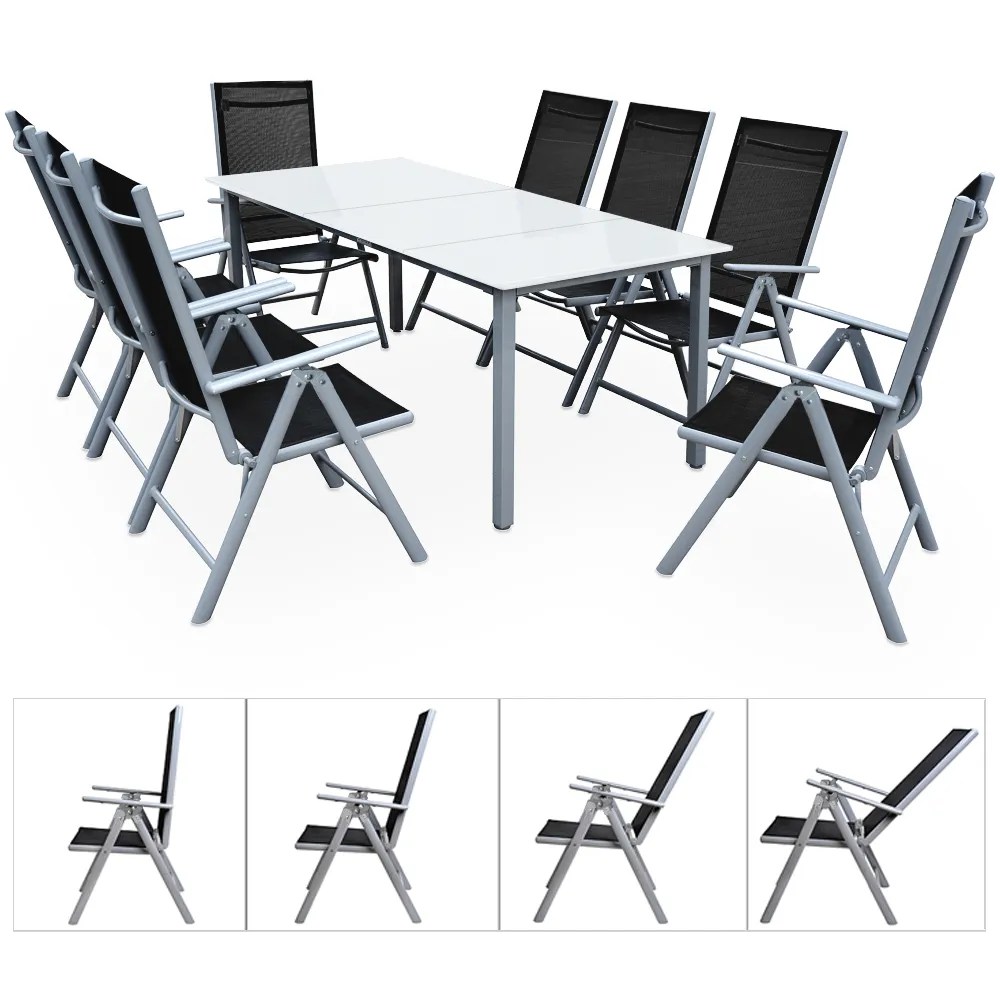 Gartensitzgruppe Bern 9-tlg 8 Personen Silber Alu Milchglas Glas Gartensitzgruppe Bern 9-tlg 8 Personen Silber Alu Milchglas Glas