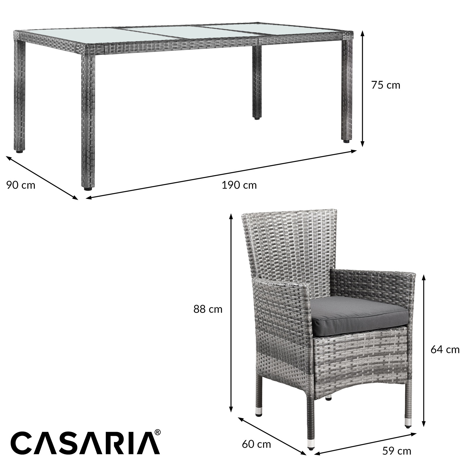 Polyrattan Garten-Sitzgruppe 9-tlg Grau stapelbar – Bild 2