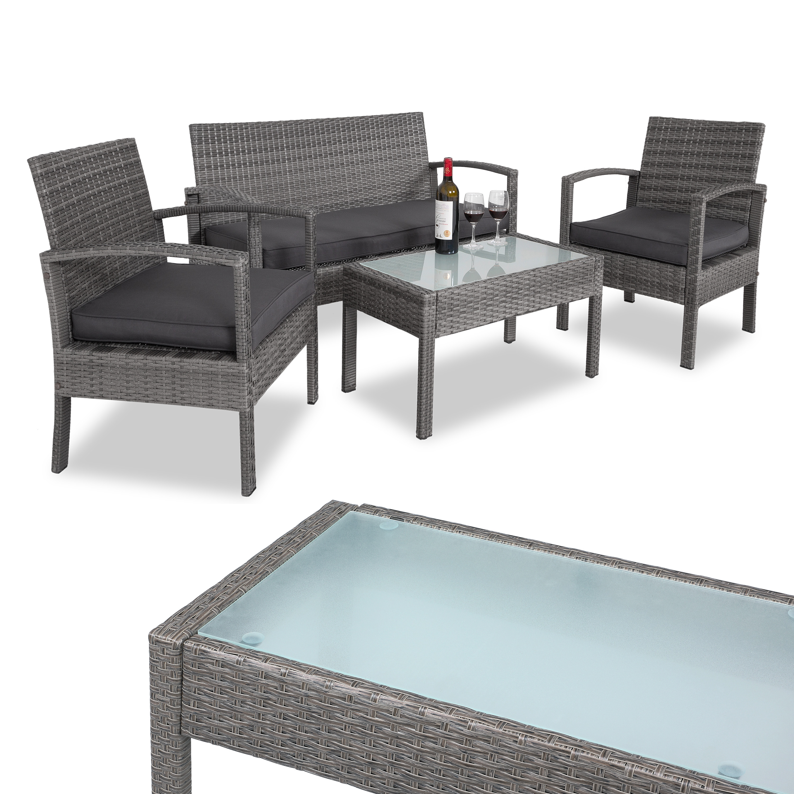 Polyrattan Garten-Sitzgruppe 4-tlg Grau/Anthrazit – Bild 2