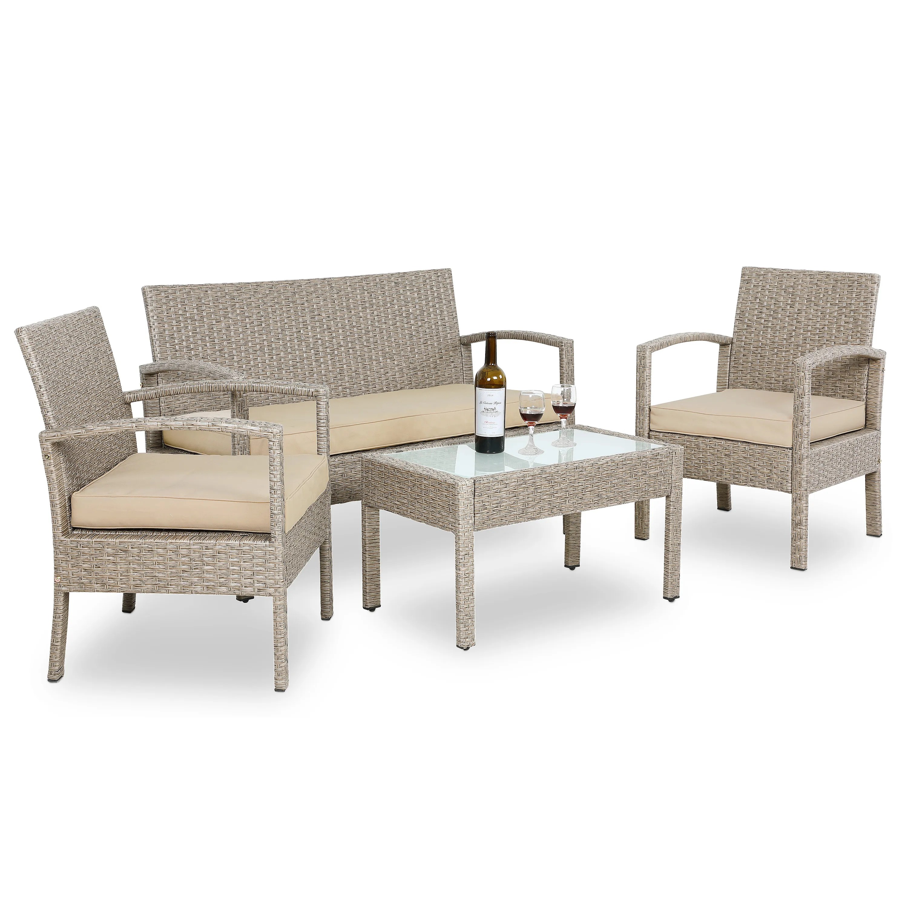 Polyrattan Garten-Sitzgruppe 4-tlg Creme Polyrattan Garten-Sitzgruppe 4-tlg Creme
