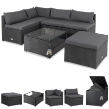 Polyrattan Ecklounge Schwarz/Anthrazit mit Polyrattan Auflagenbox Schwarz Polyrattan Ecklounge Schwarz/Anthrazit mit Polyrattan Auflagenbox Schwarz