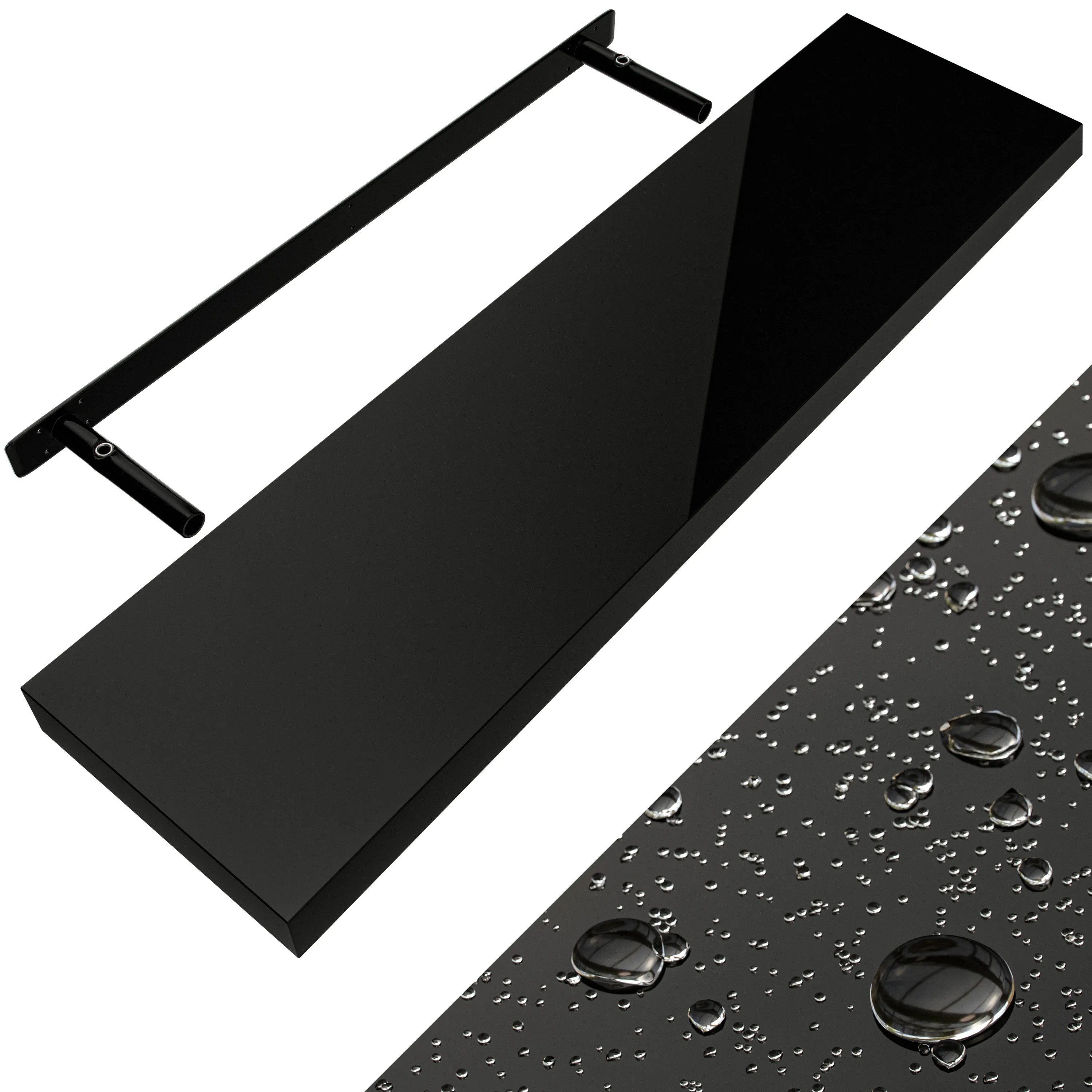 Wandregal Schweberegal 90cm Hochglanz Schwarz + Halterung Wandregal Schweberegal 90cm Hochglanz Schwarz + Halterung