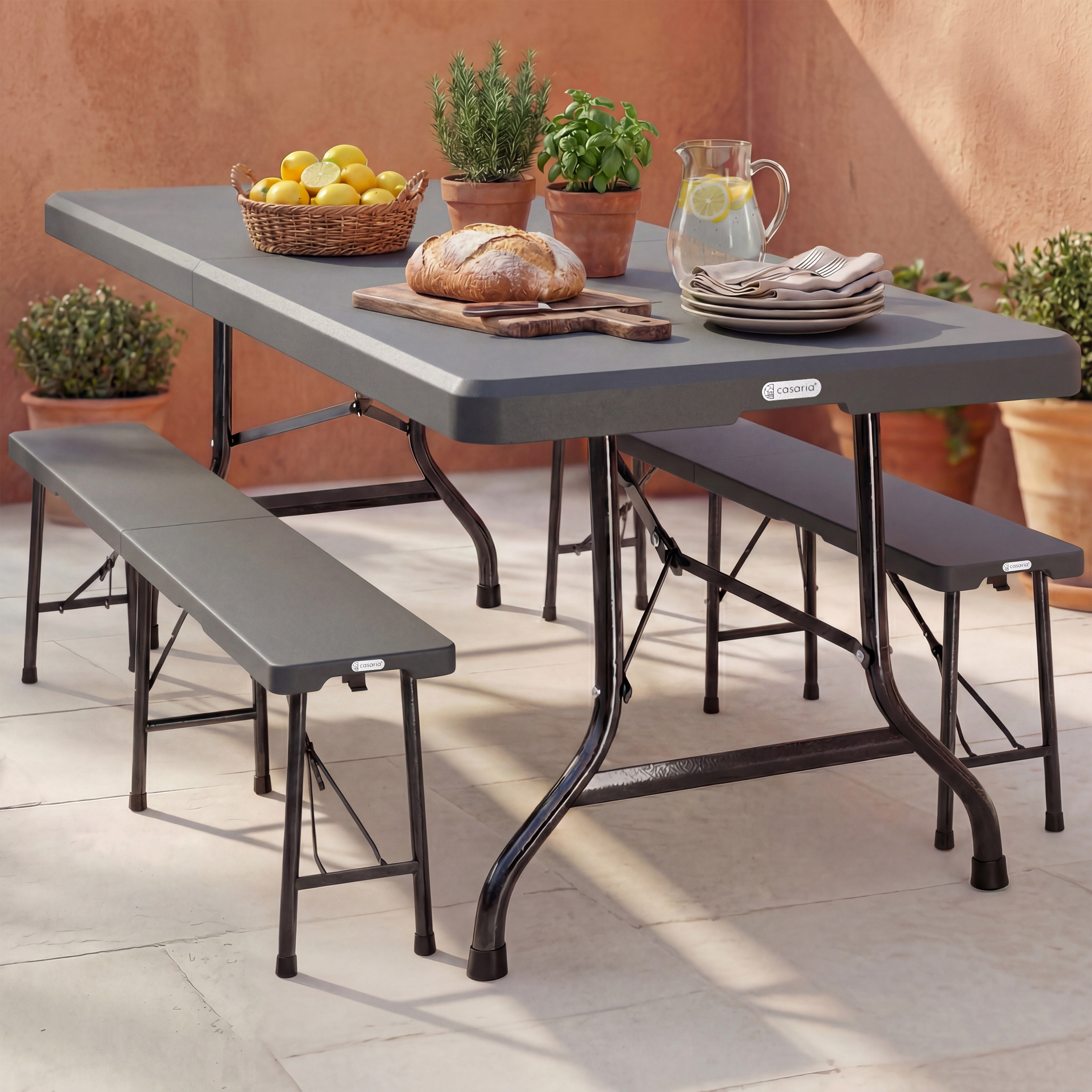 Bierzeltgarnitur 3-tlg Kunststoff Anthrazit 180cm – Bild 2