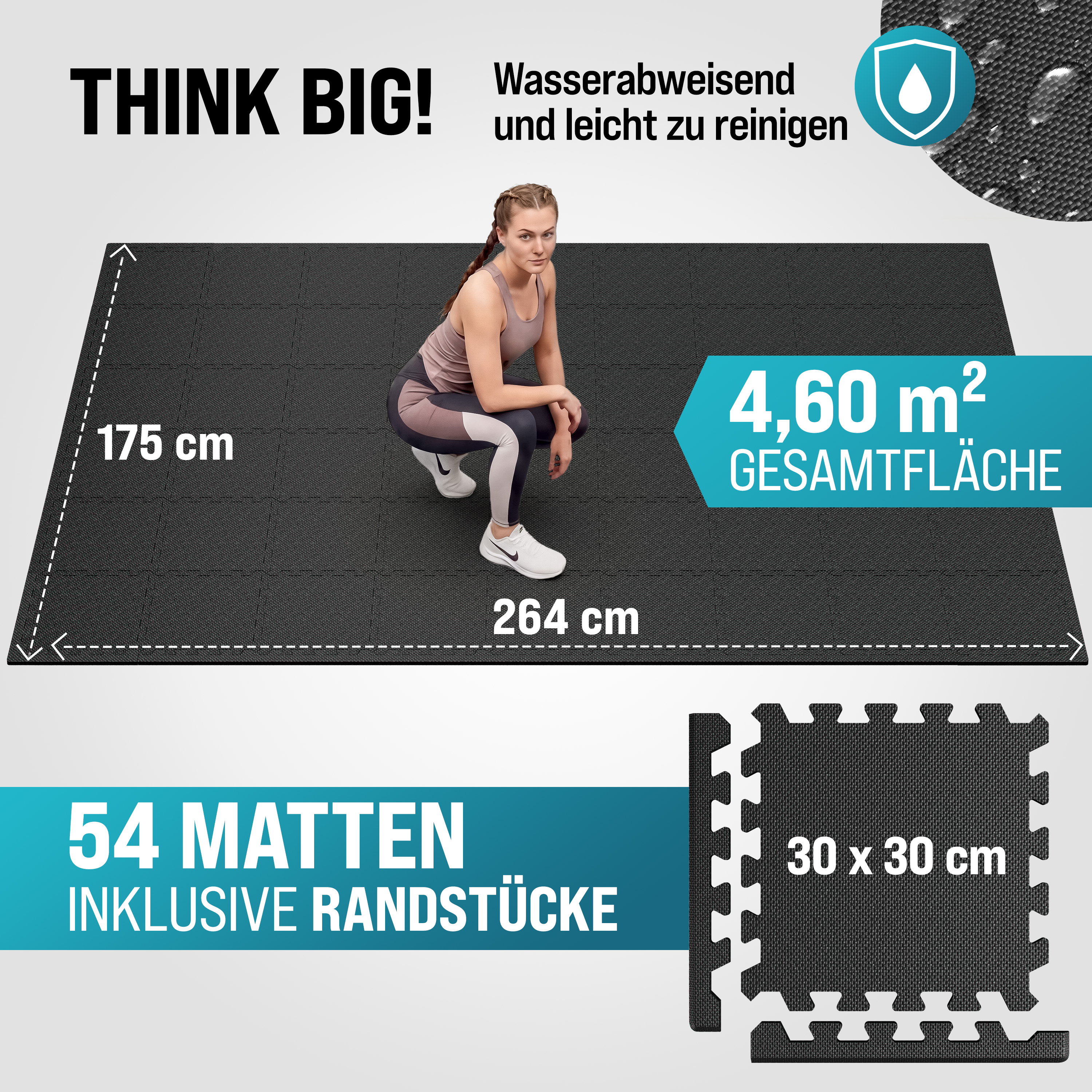 Bodenschutz-/Puzzlematten 54er-Set Schwarz 264x175x1cm – Bild 2