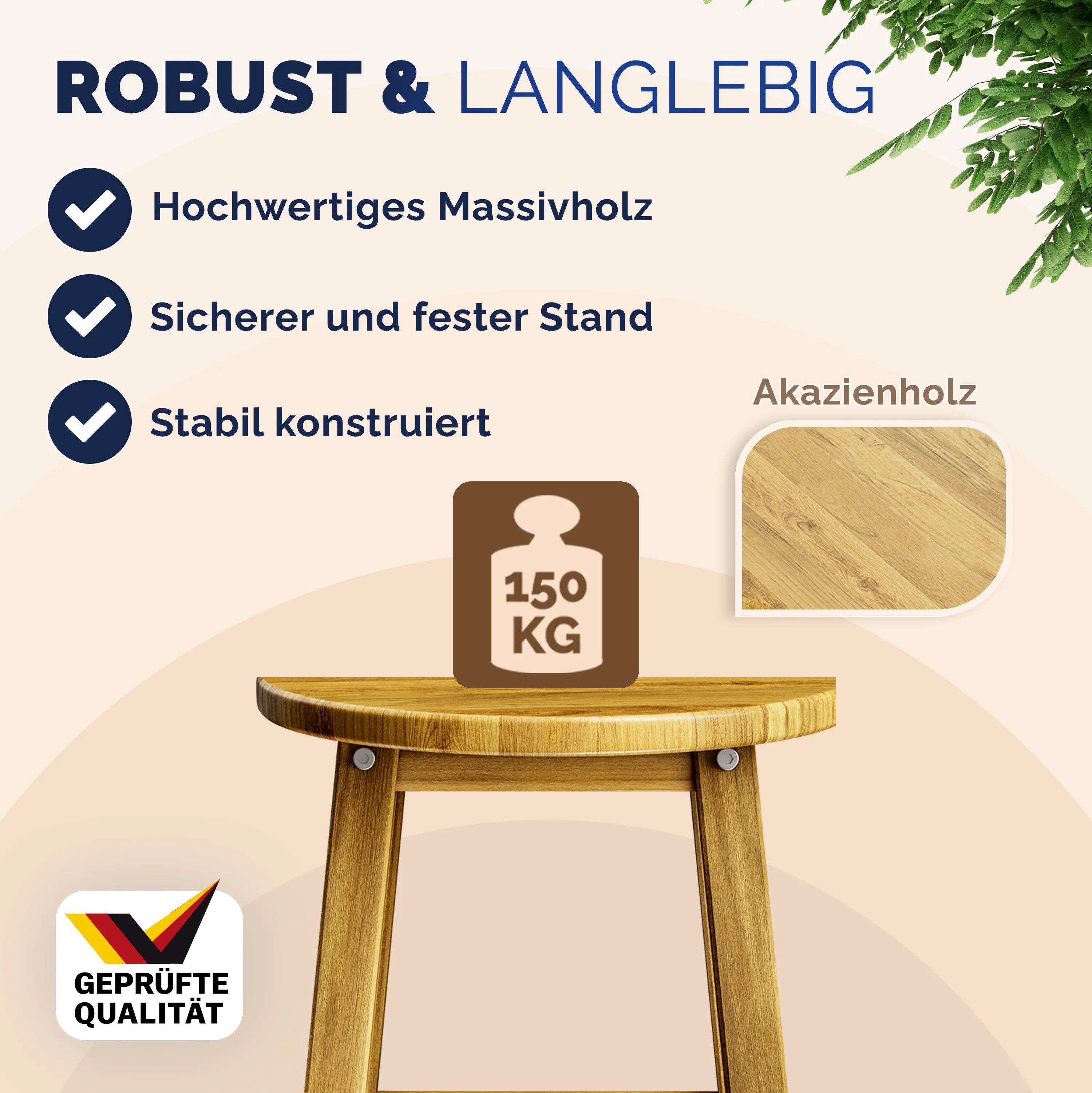 Barhocker 2er-Set Akazienholz 76x34x34cm – Bild 2