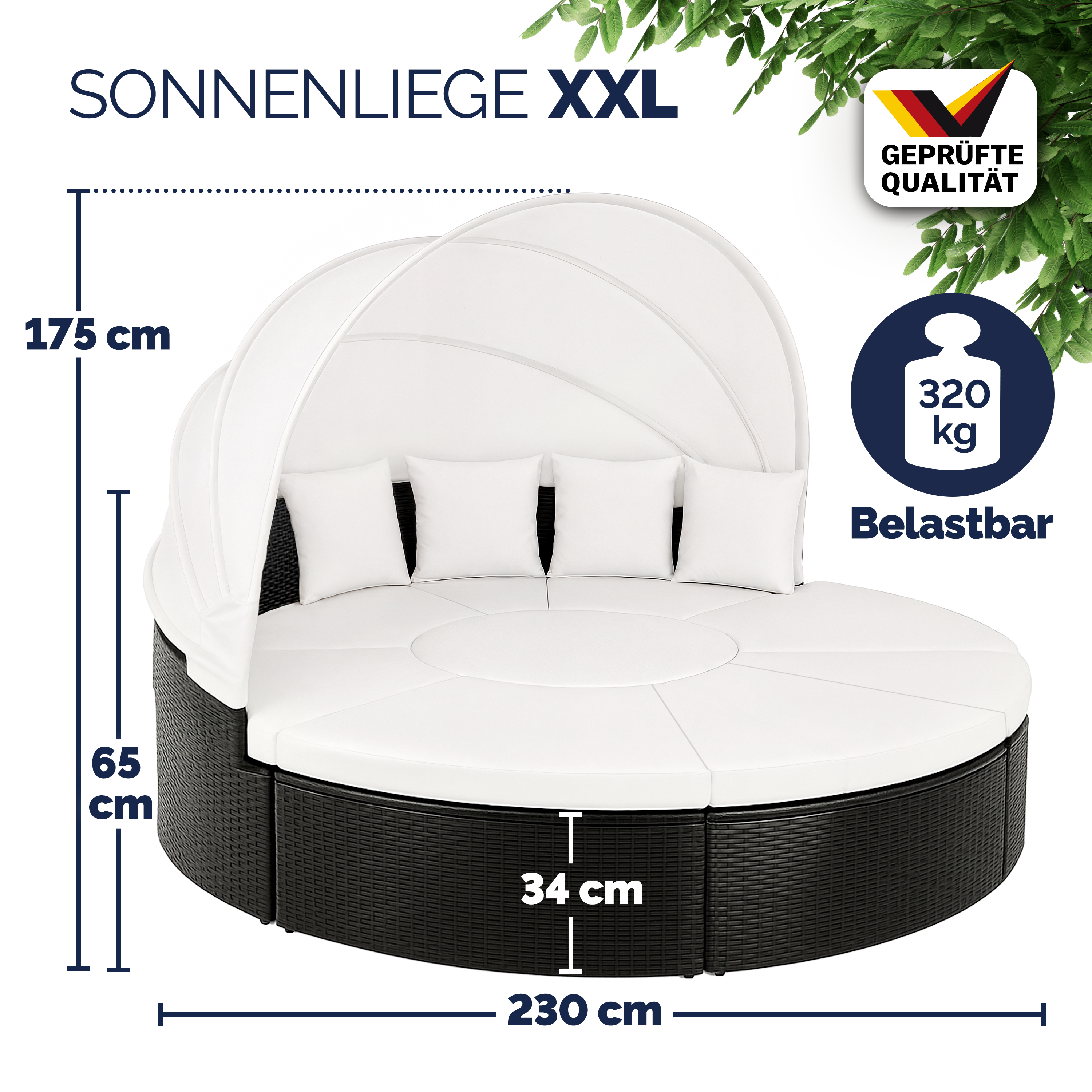 Polyrattan Sonneninsel Schwarz/Creme Ø230cm – Bild 2