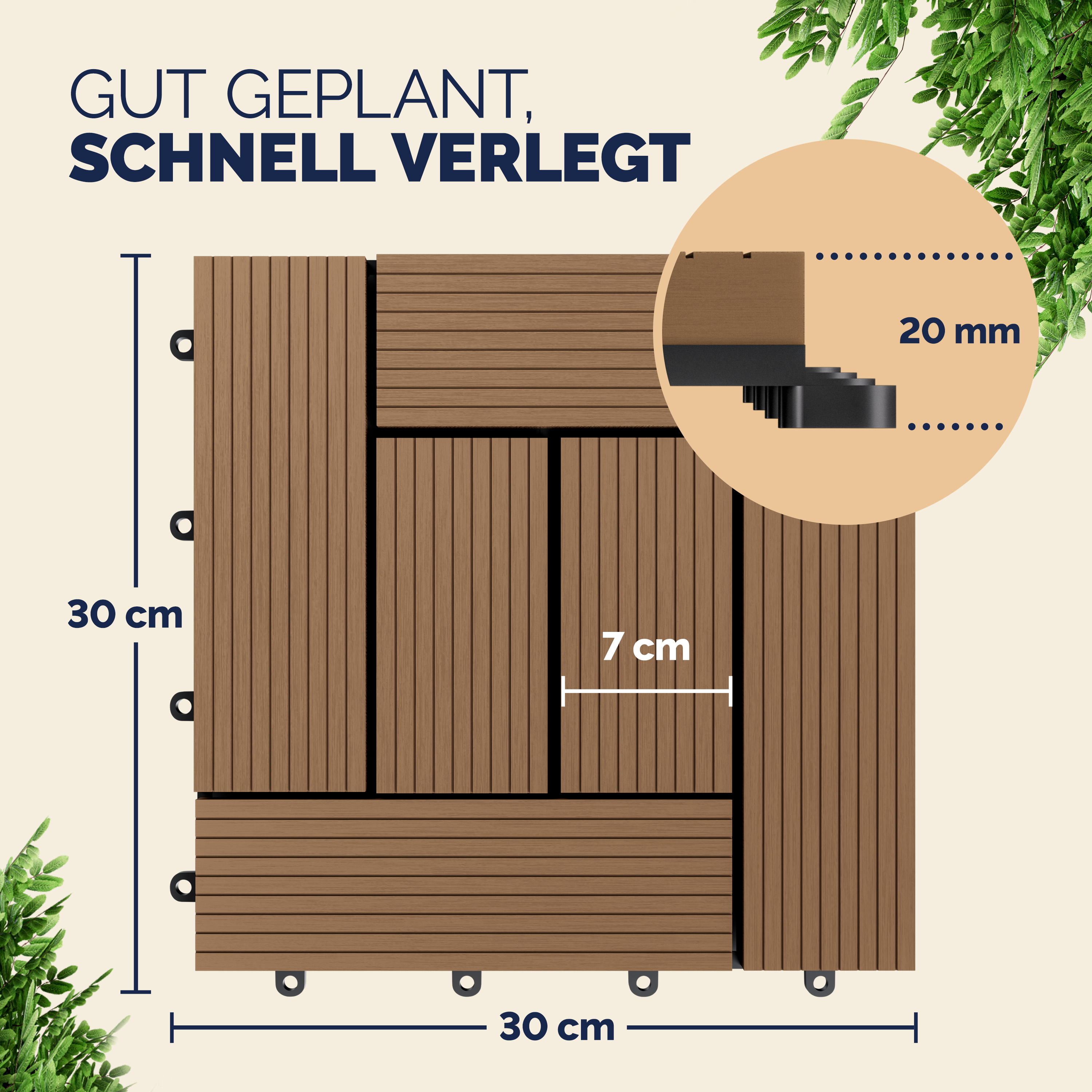 WPC Fliesen 11er-Set Mosaik Terrakotta - 30x30cm – Bild 2