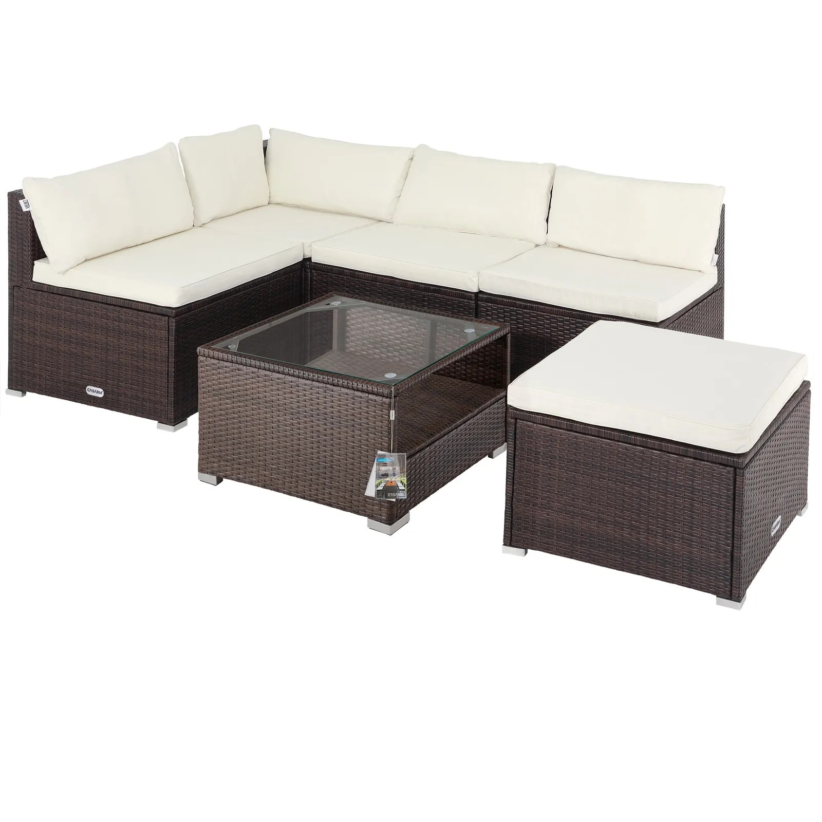 Polyrattan Ecklounge Braun/Creme dicke Rückenpolster Polyrattan Ecklounge Braun/Creme dicke Rückenpolster