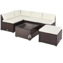 Polyrattan Ecklounge Braun/Creme dicke Rückenpolster Polyrattan Ecklounge Braun/Creme dicke Rückenpolster