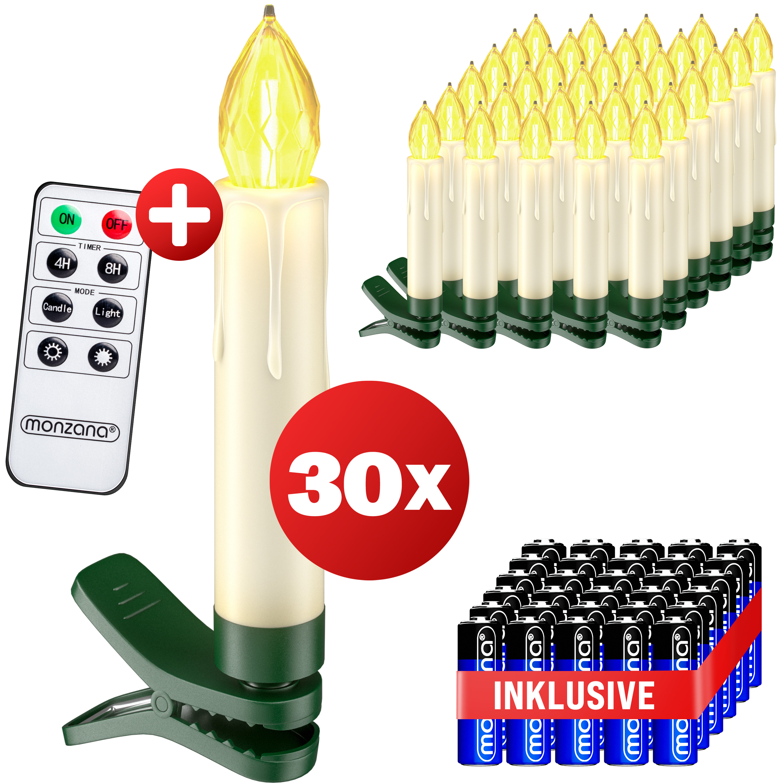 Kabellose Weihnachtsbaumkerzen LED 30er-Set Warmweiß mit Batterien & Fernbedienung – Bild 2