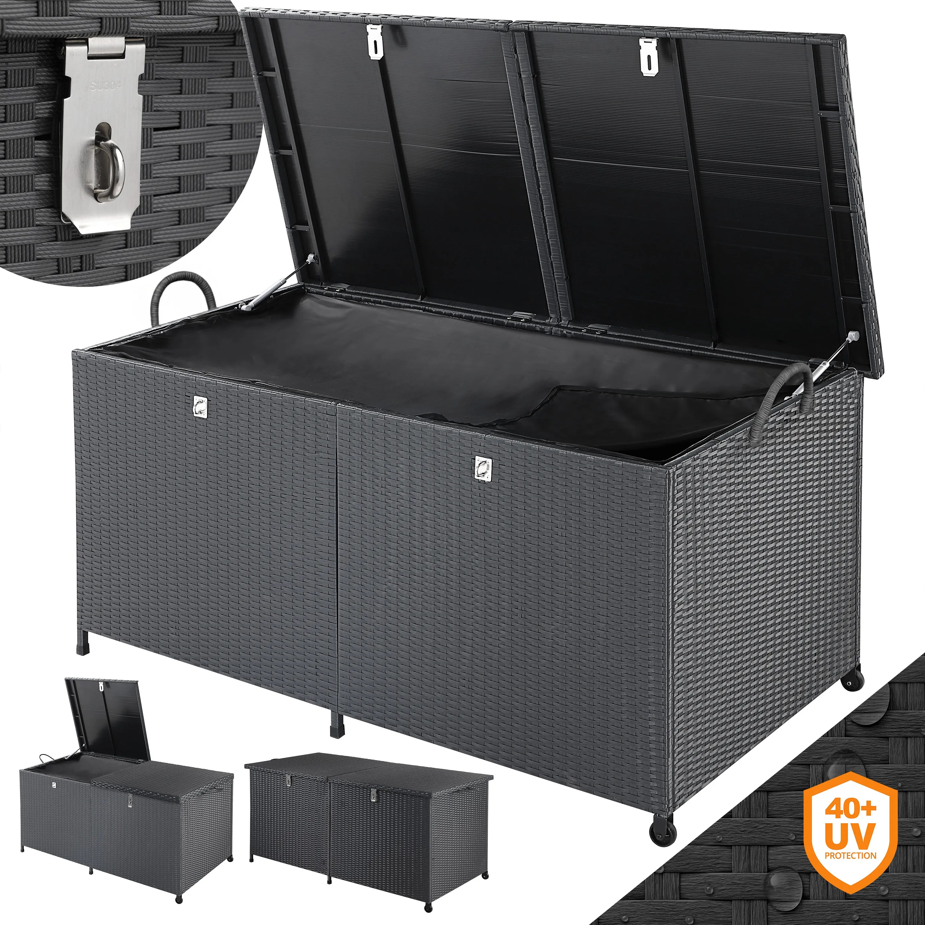 Gartenbox Polyrattan 625L wetterfest abschließbar mit Rollen Gartenbox Polyrattan 625L wetterfest abschließbar mit Rollen