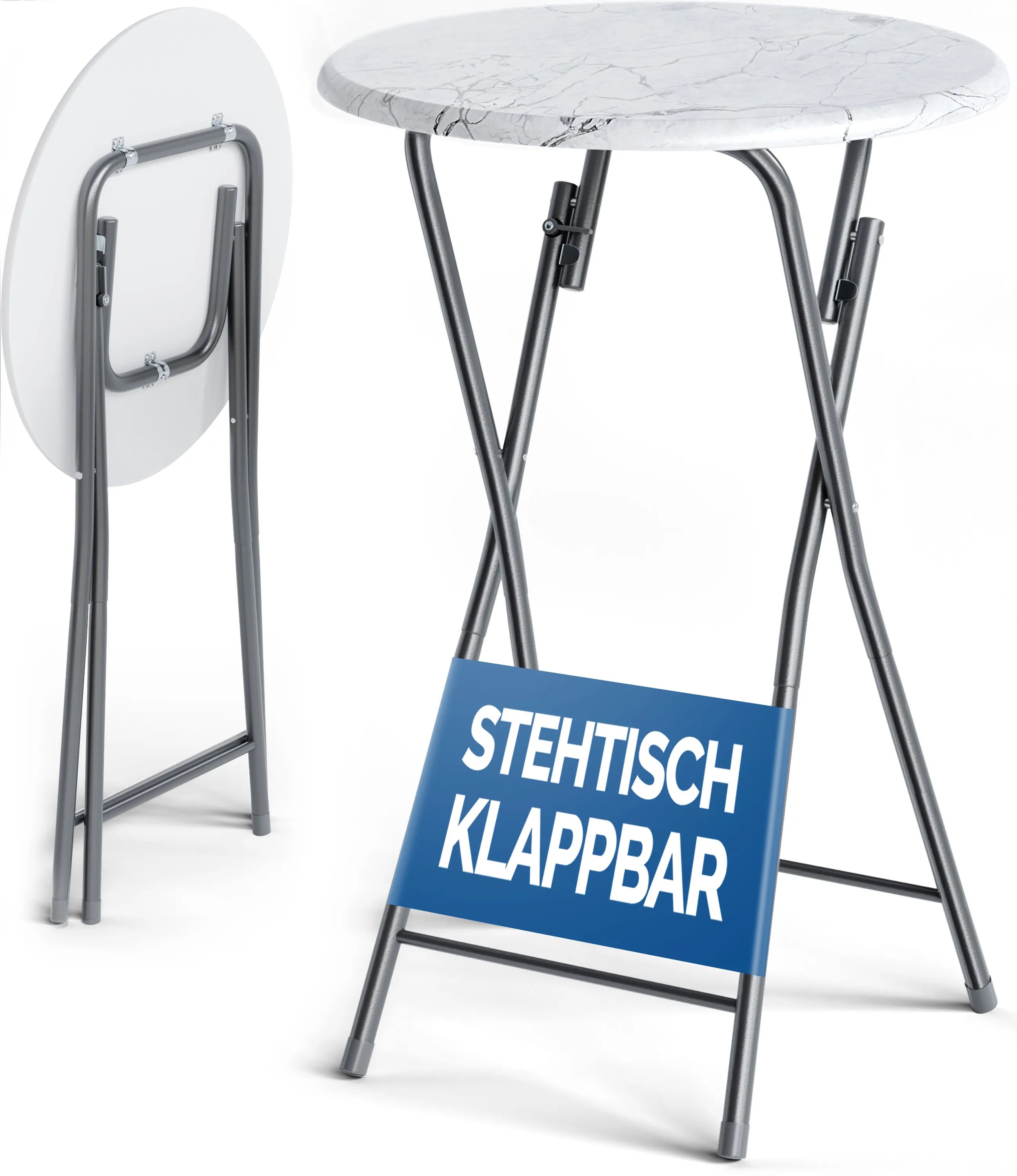 Stehtisch klappbar Ø60cm Marmoroptik Weiß 110cm Höhe Stehtisch klappbar Ø60cm Marmoroptik Weiß 110cm Höhe