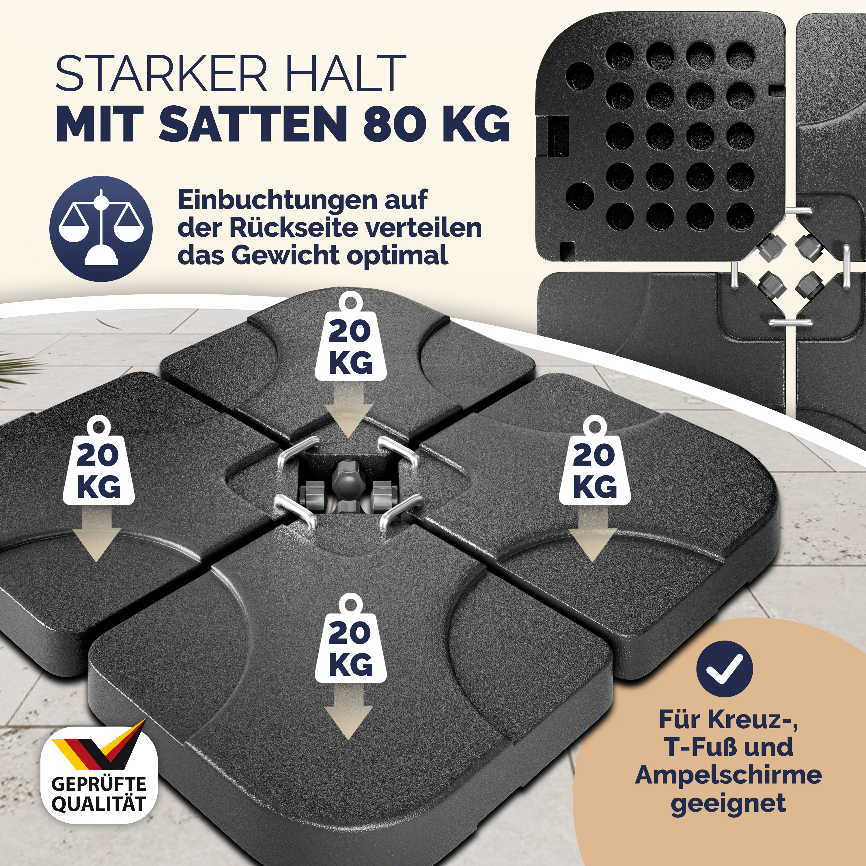 Platten für Schirmständer 4er-Set 105x105x7cm – Bild 2