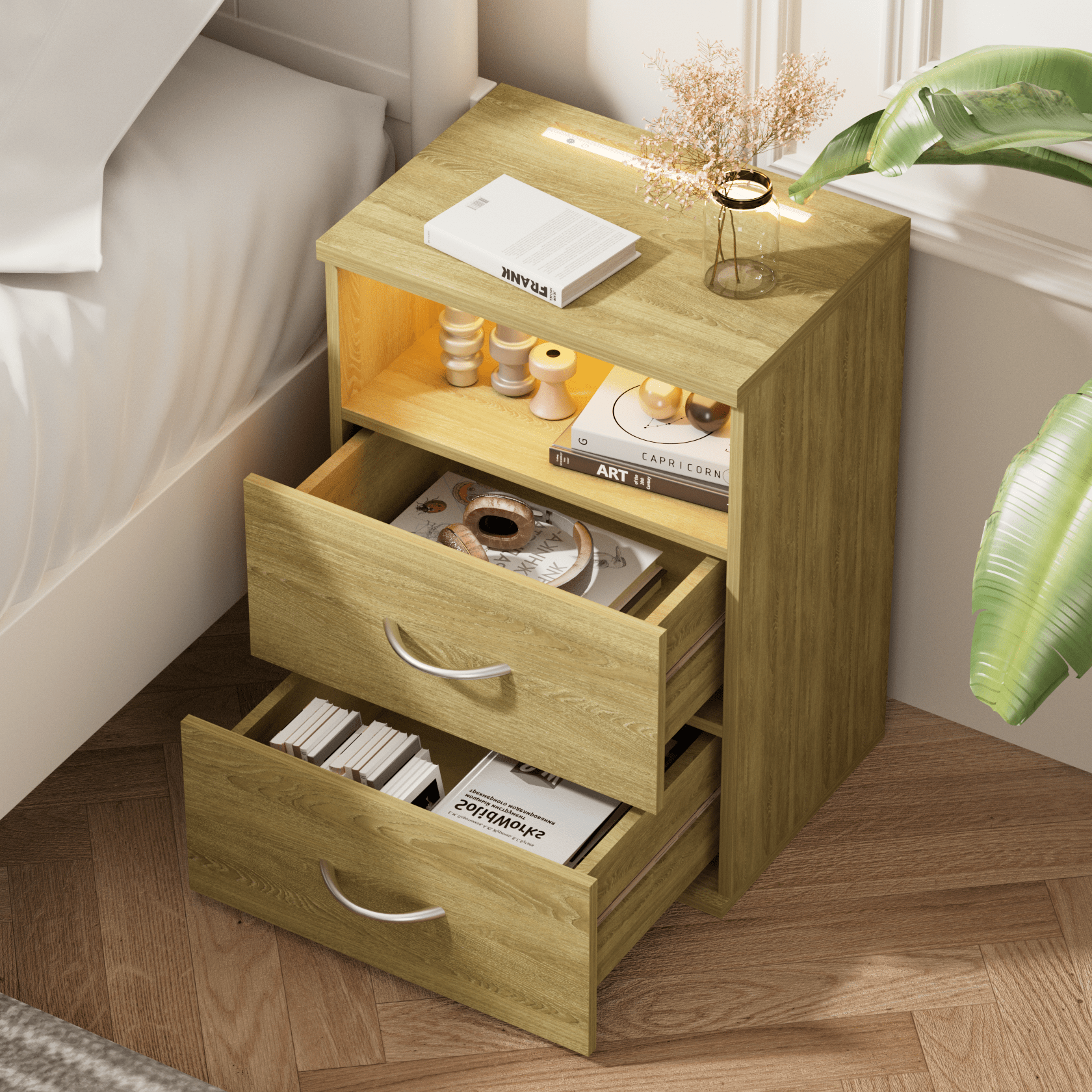 Nachttisch Jamie 2er-Set Eiche 55x40x28cm – Bild 2