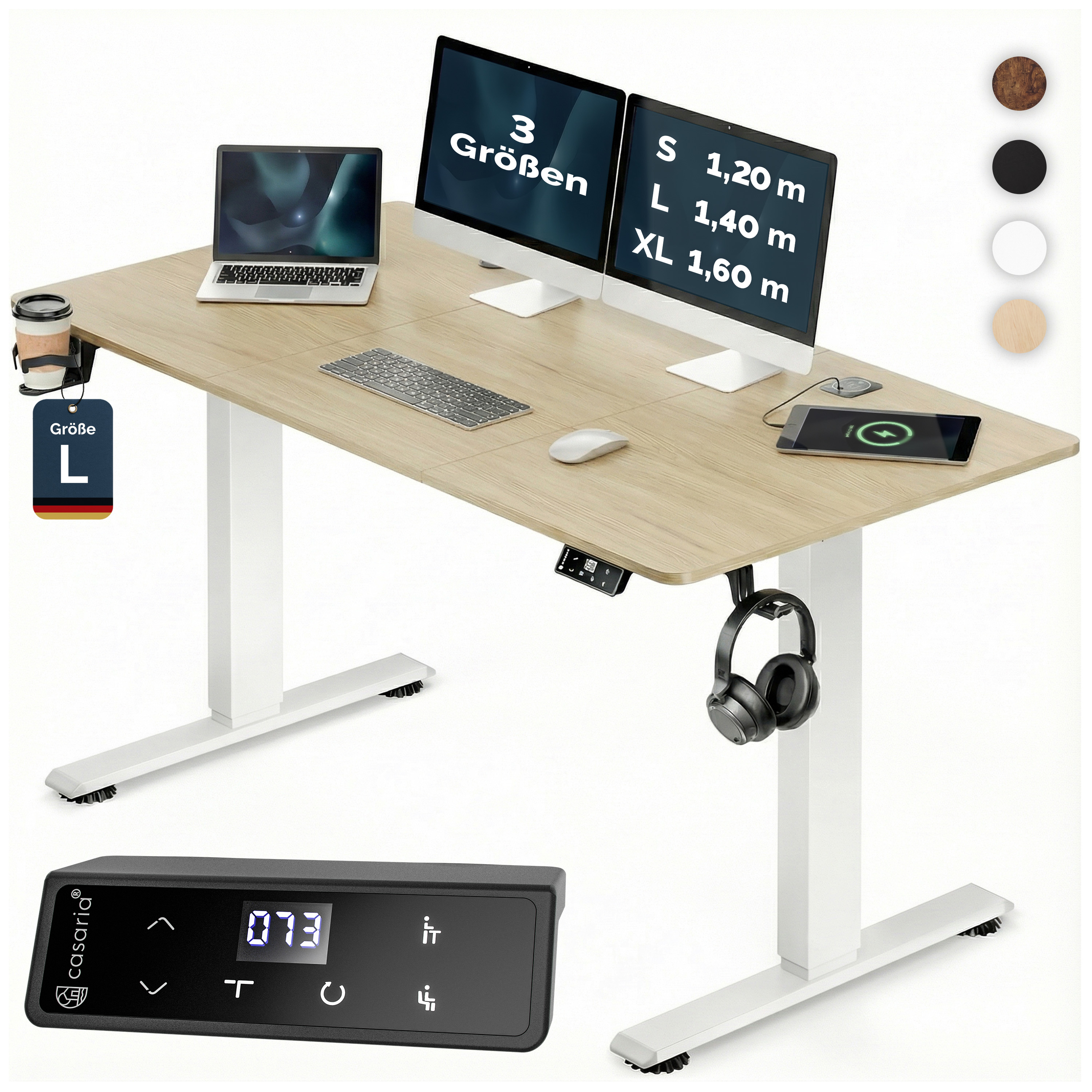 Höhenverstellbarer Schreibtisch Beige 140x60x72-117cm – Bild 2