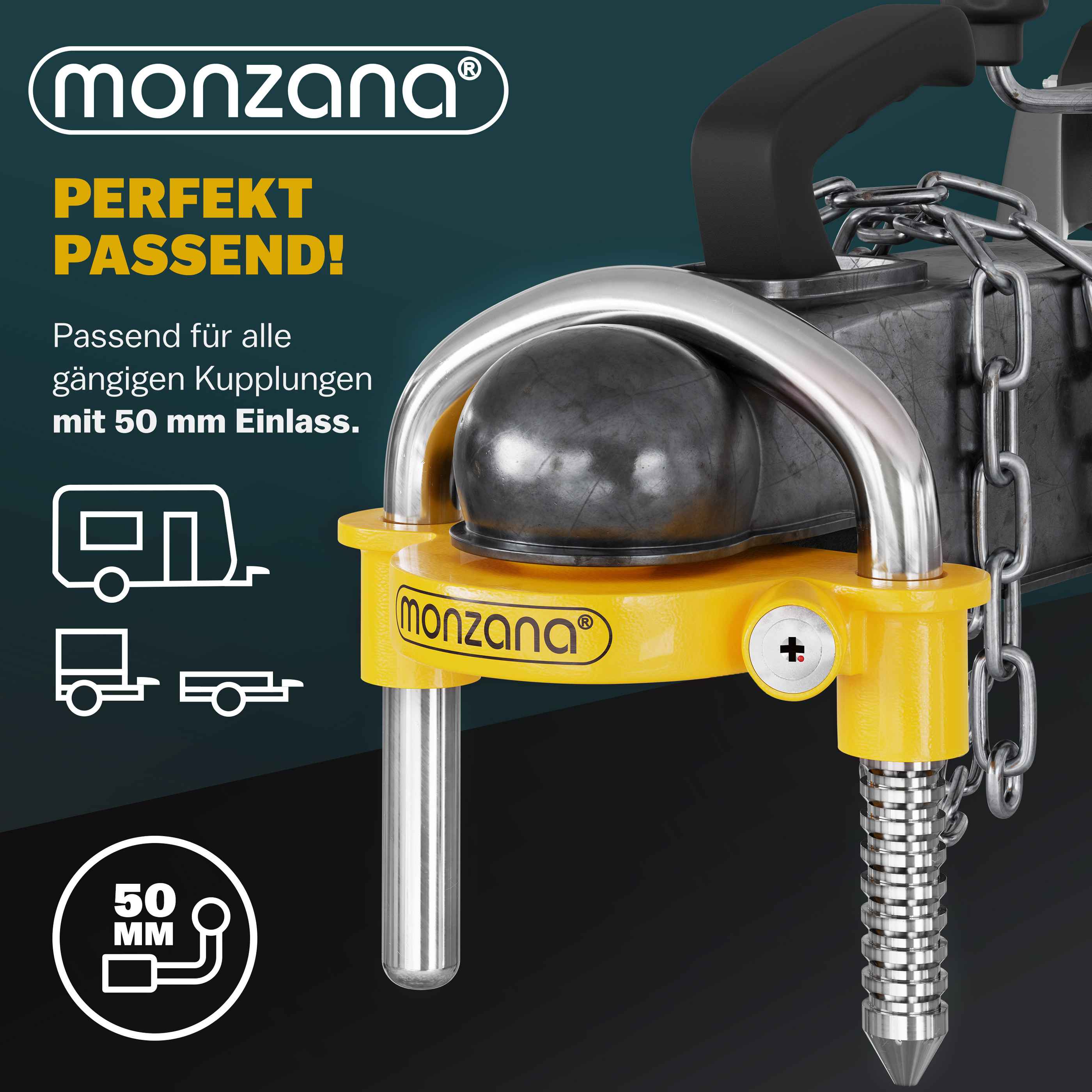 Anhängerschloss Gelb 157x79x150mm – Bild 2