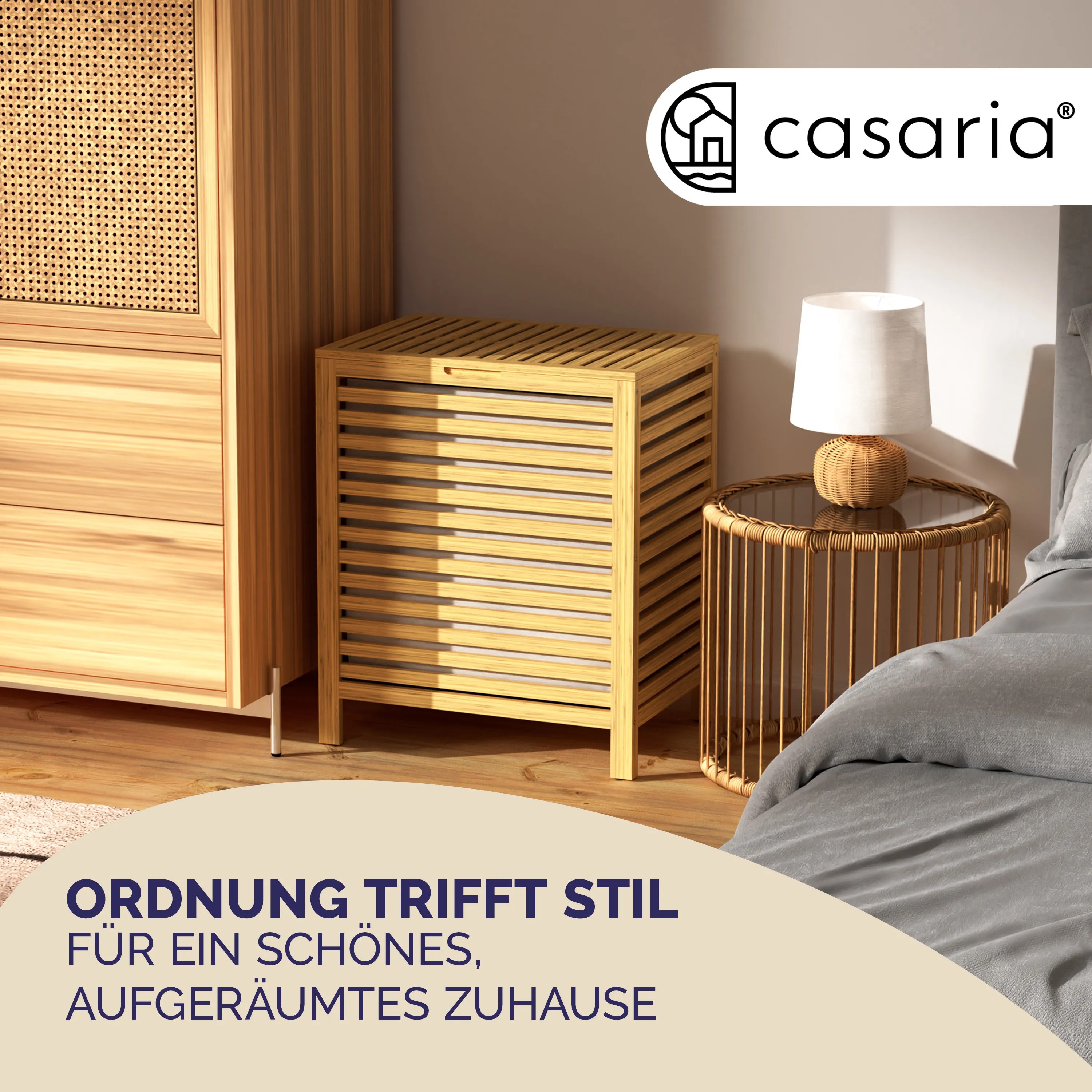 Wäschekorb Bambus 62L Wäschesack herausnehmbar – Bild 2