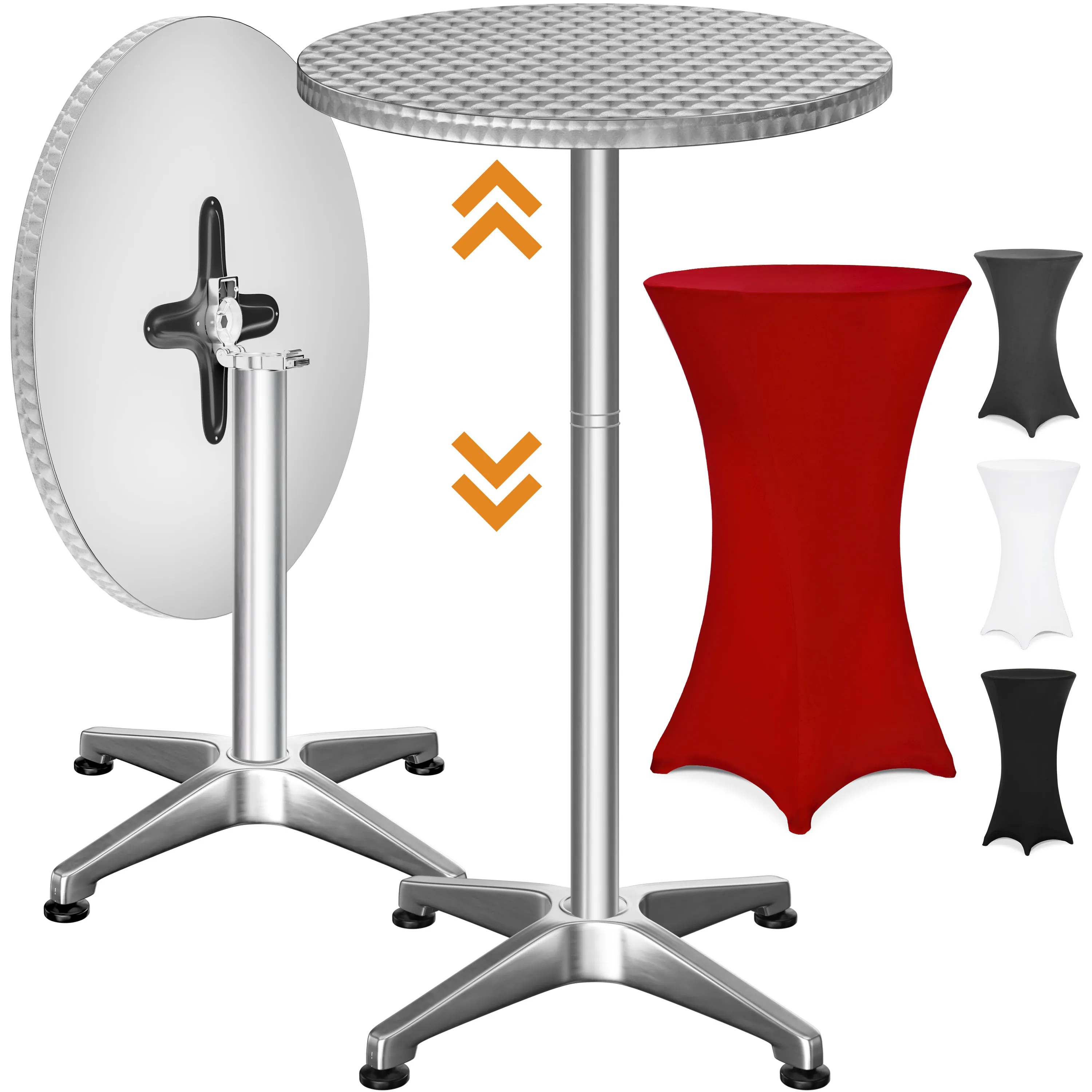 Stehtisch Silber 115x60cm + Husse Rot Ø60cm Stehtisch Silber 115x60cm + Husse Rot Ø60cm