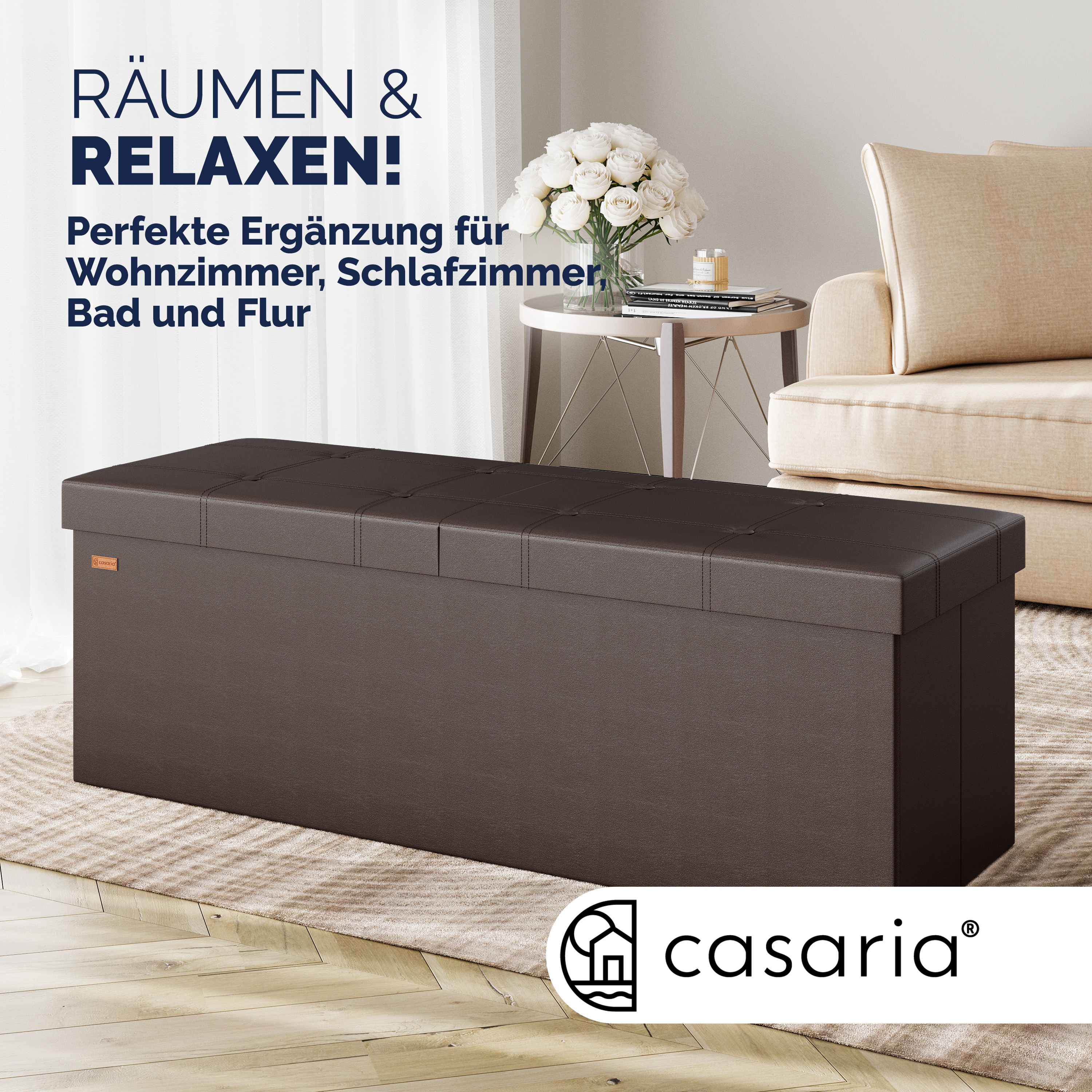 Sitzbank Braun 115x38x38cm mit Klappdeckel – Bild 2