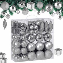 Weihnachtskugeln 103-teilig Silber bruchsicher glänzend matt glitzer Weihnachtskugeln 103-teilig Silber bruchsicher glänzend matt glitzer