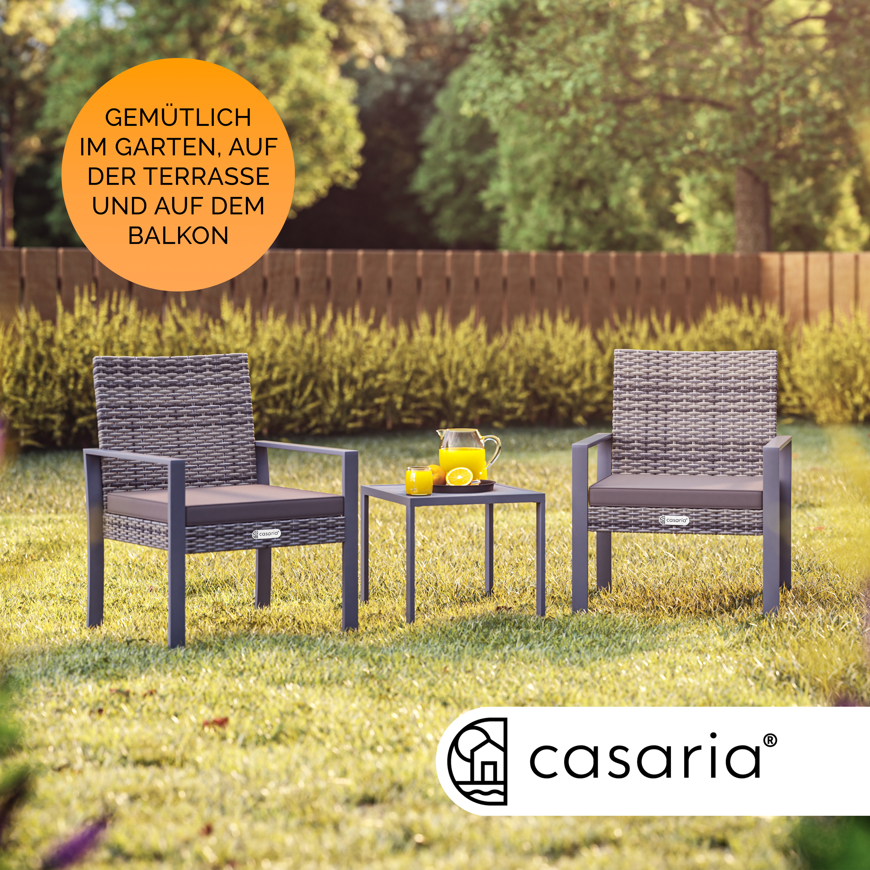 Polyrattan Gartensitzgruppe 3-tlg Grau WPC – Bild 2