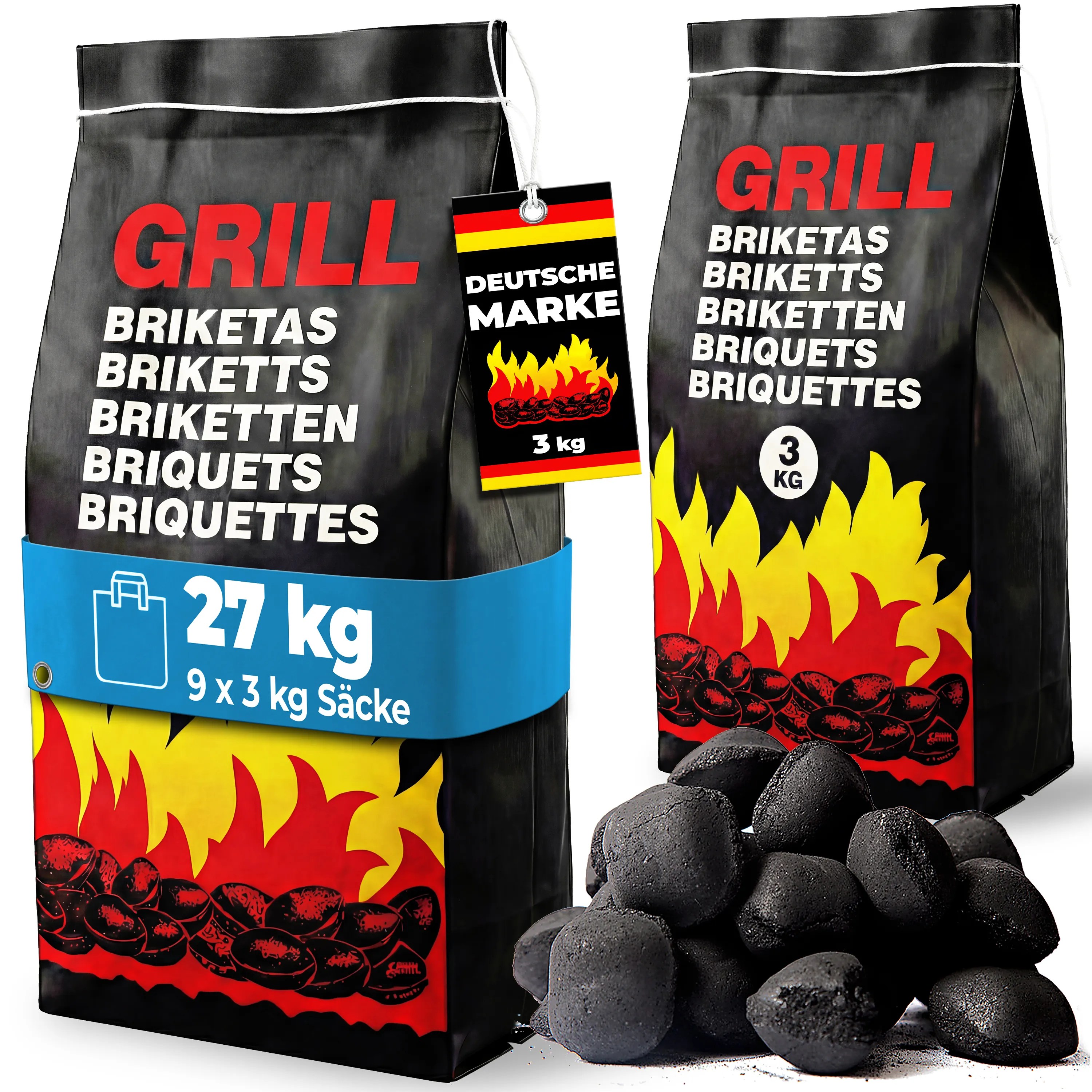 Holzkohlebriketts 9er-Set je 3kg Holzkohlebriketts 9er-Set je 3kg