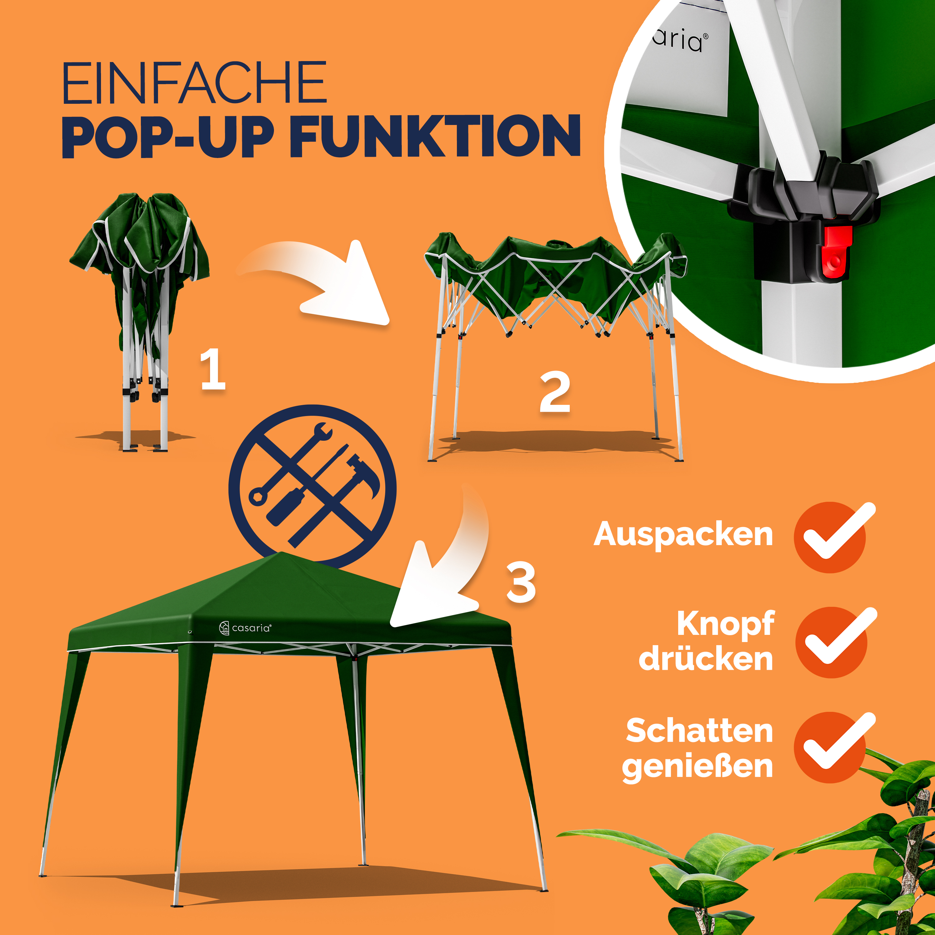 Faltpavillon 3x3m Pop-Up Grün Schnellaufbau UV-Schutz 50+ wasserdicht stabil – Bild 2