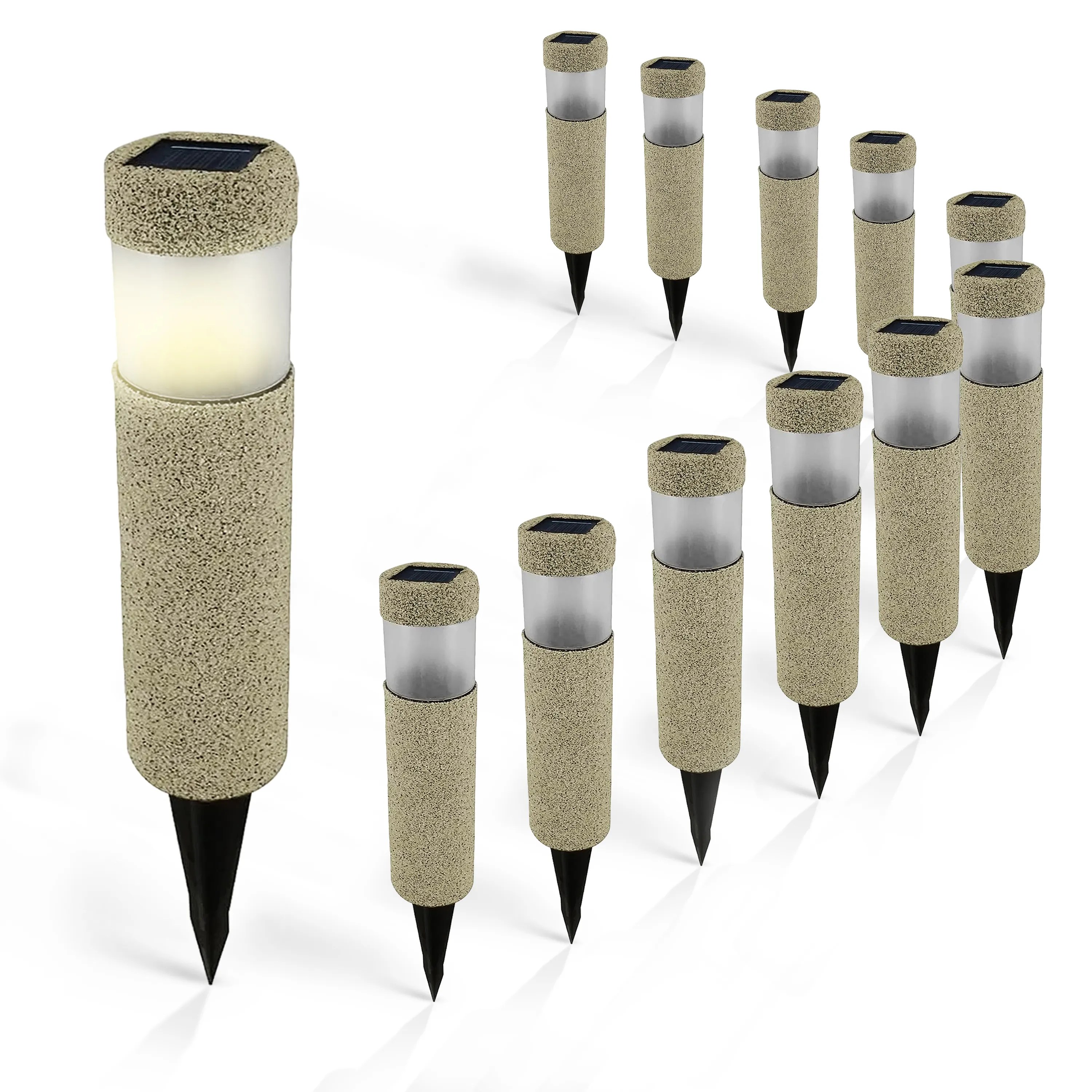 LED Solarleuchte 12er-Set Beige-Grau Steinoptik LED Solarleuchte 12er-Set Beige-Grau Steinoptik