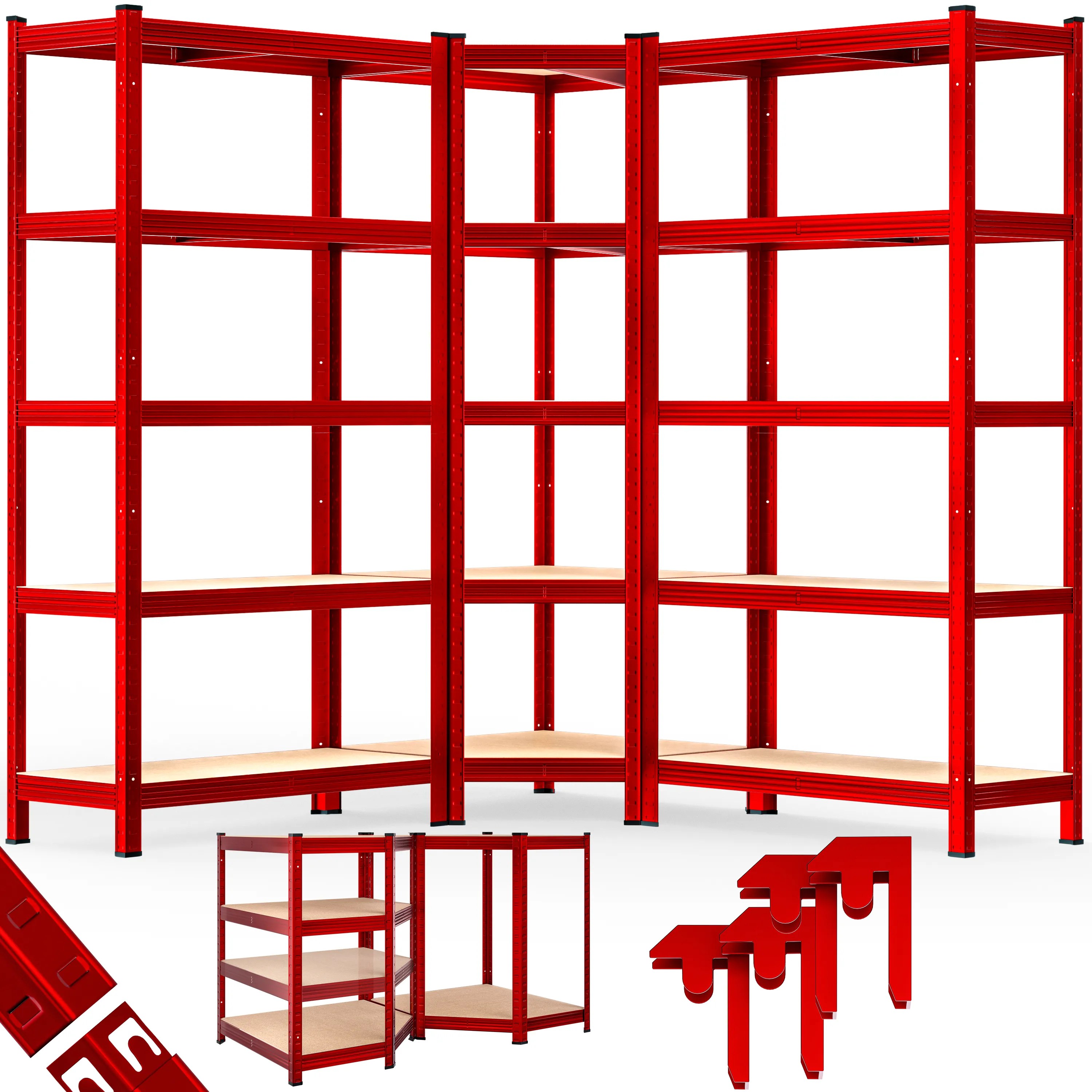 Schwerlast- und Eckregal 3er-Set Rot je 875kg Schwerlast- und Eckregal 3er-Set Rot je 875kg